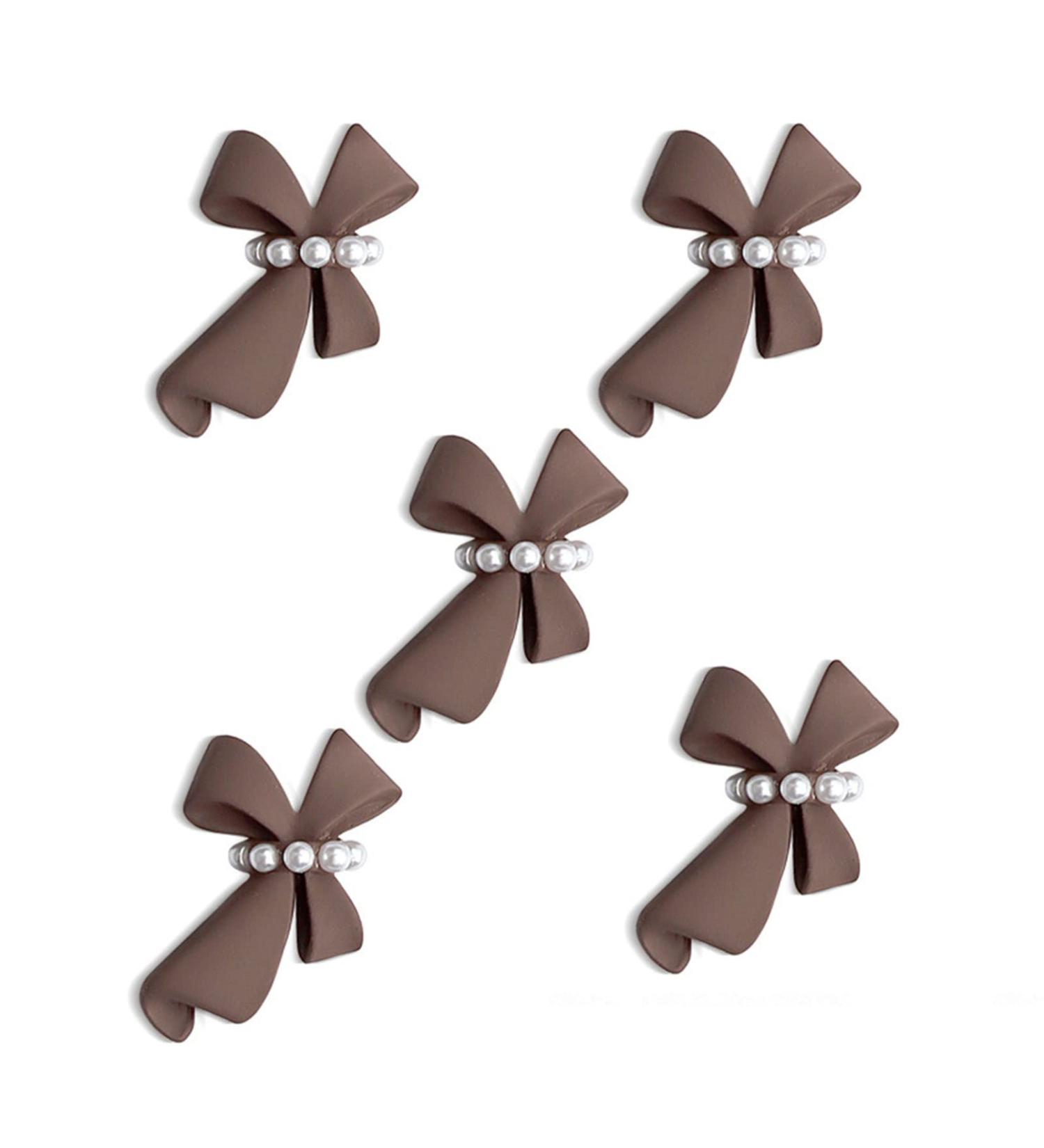 cdar Nail Charms Wide Application Eye-catching Decorative 3D Bow-Knot Nail Art Tips Ornaments Gift for Girl Coffee