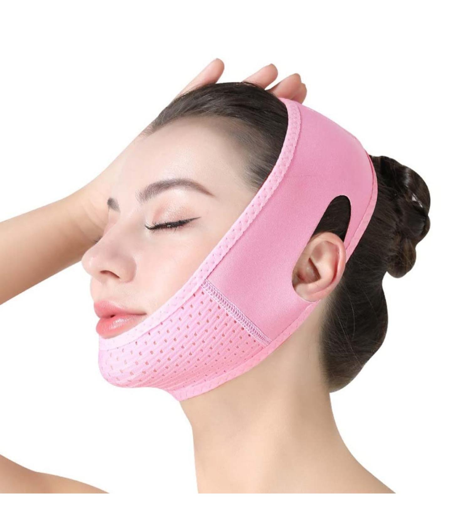 Double Chin Reducer Face Shaper V Line Mask | Soft Chin Strap for Women | Lift & Restore Skin Elasticity - Pink - Buy Online on GoSupps.com
