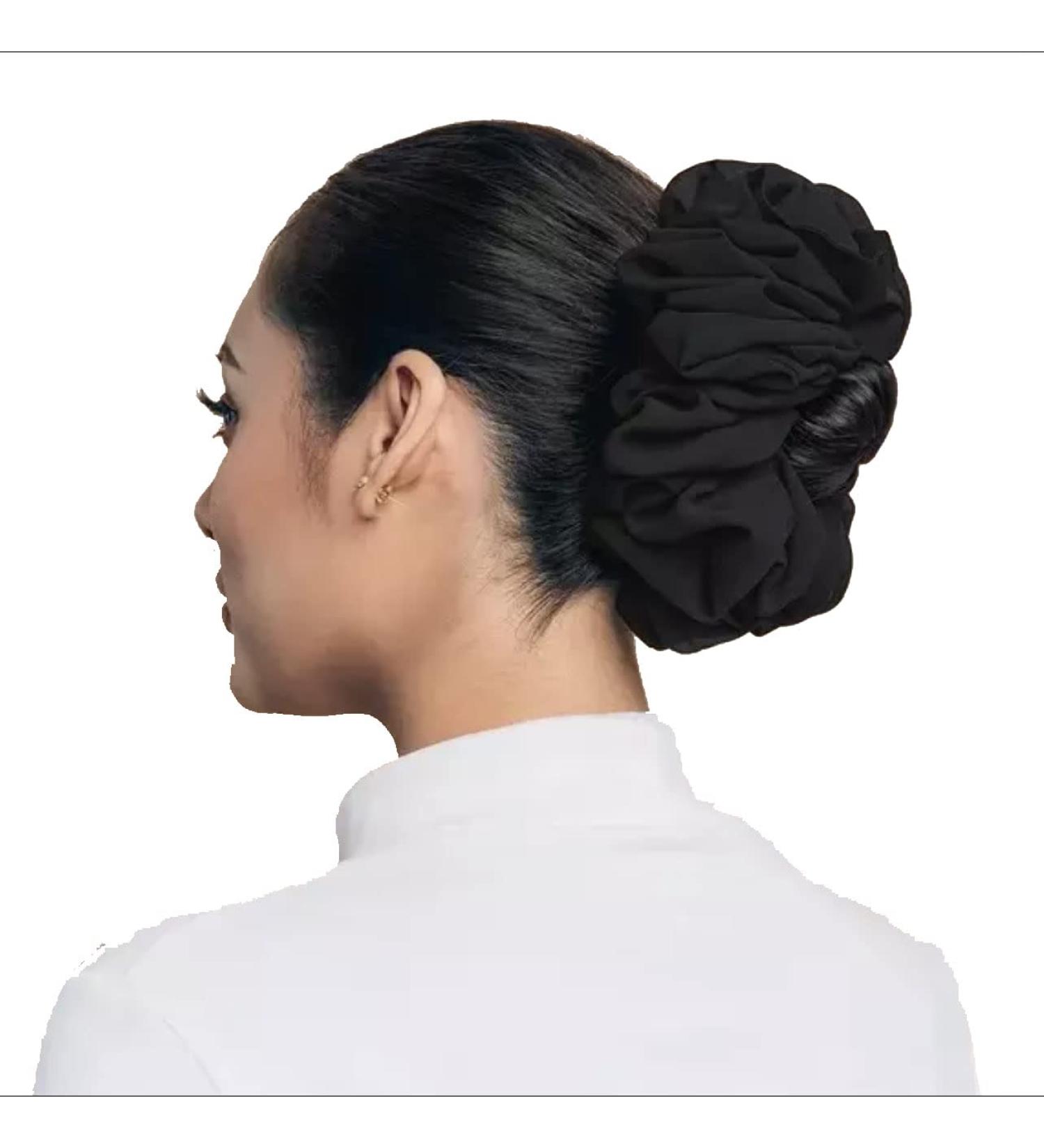 Plain Chiffon Elasticated Scrunchie Hair Bobble Bun Under Hijab Volumiser (Black)