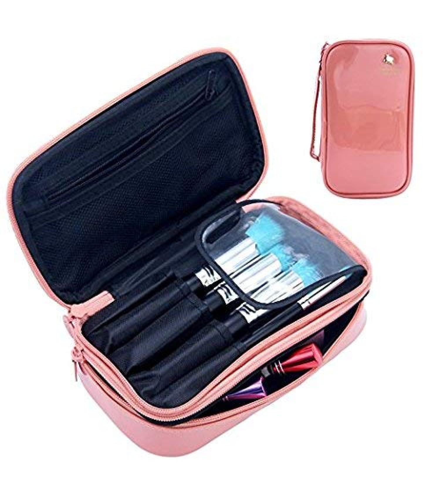Buy Mlmsy Pink Make-Up Bag | Small Waterproof Cosmetic Bag for Women - 2 Layer Organizer & Portable PU Leather Holder - Buy Online on GoSupps.com