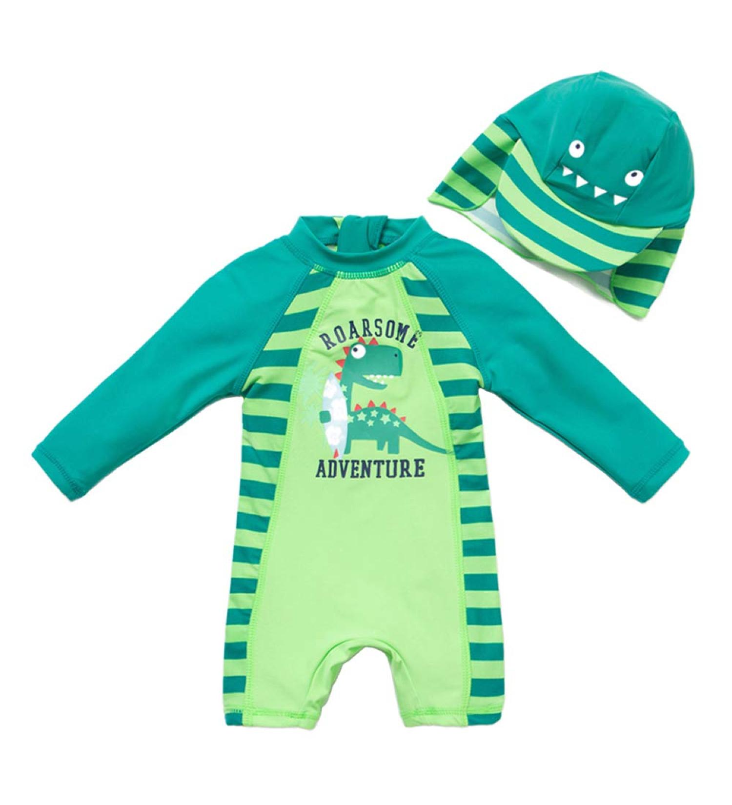 UPF 50+ Baby Boy Swimwear Set with Sun Hat | Dinosaur Print | 3-6 Months - Buy Online on GoSupps.com