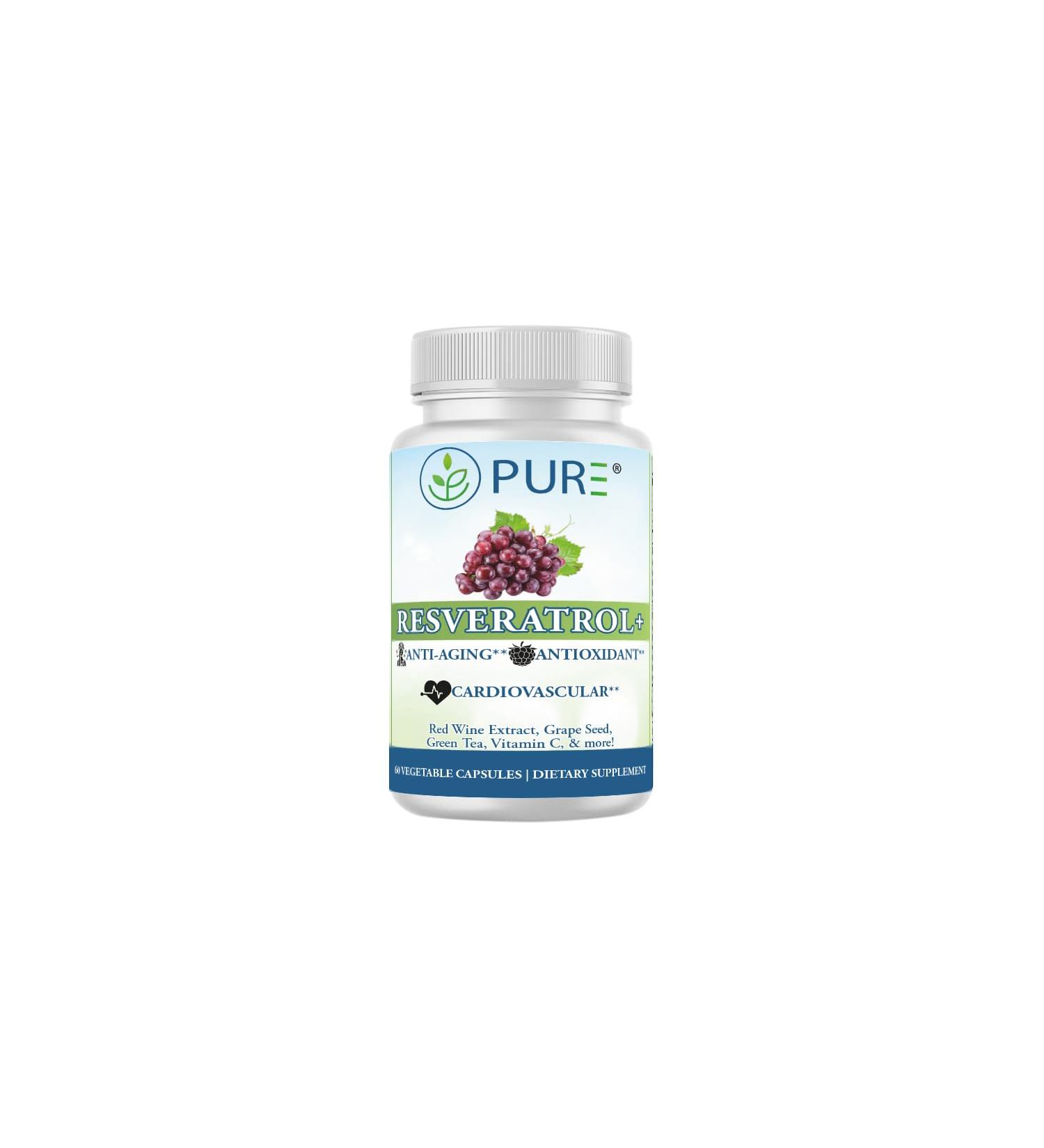 PURE Resveratrol+ 605 mg Trans-Resveratrol 725 mg Polyphenol Complex 120 mg Vitamin C 60 Vegetarian Capsules 30-Day Supply Premium Wellness Supplement - Buy Online on GoSupps.com