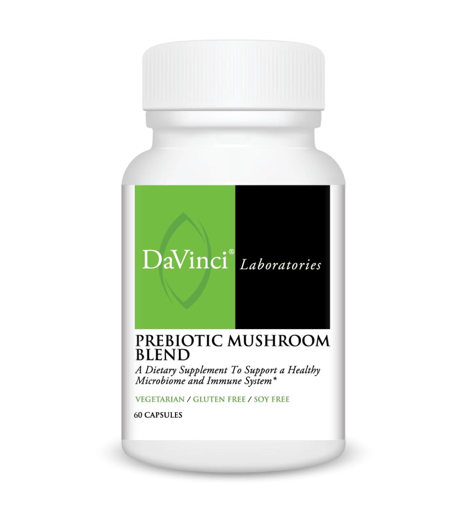 DAVINCI Laboratories Prebiotic Mushroom Blend - Helps Support Gut & Immune Health with Reishi Maitake & Oyster Mushrooms* - Vegetarian Soy Free & Gluten Free - 60 Capsules (60 Servings)