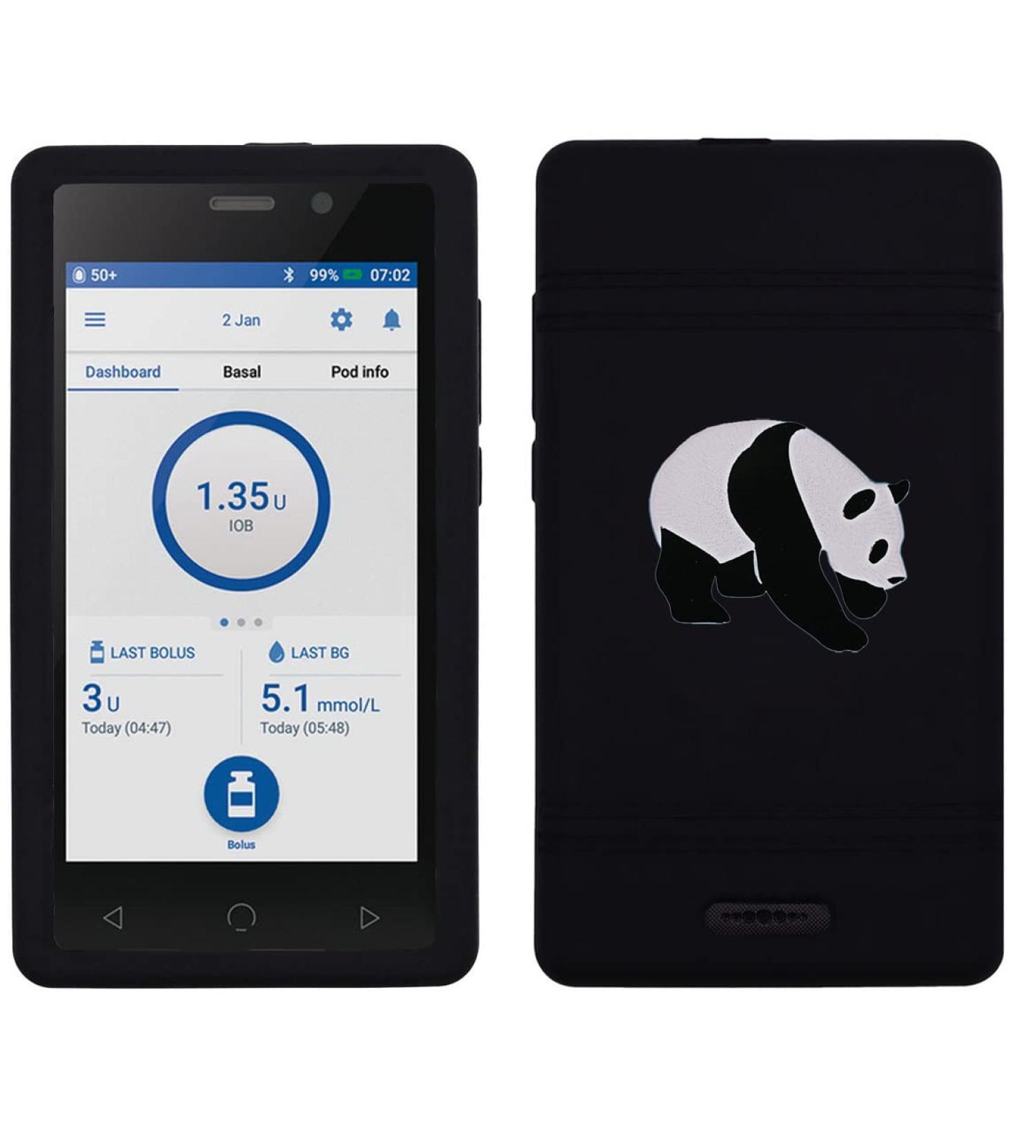 Premium Silicone Case with A Cute Panda Pattern for Omnipod Dash PDM (Omnipod Personal Diabetes Manager) (Panda-Black)