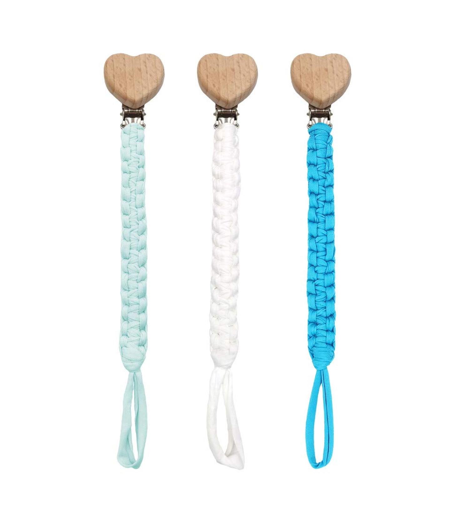 Pack of 3 Cotton Pacifier Chains for Newborns - Cute Bib Accessories in White & Blue - Buy Online on GoSupps.com