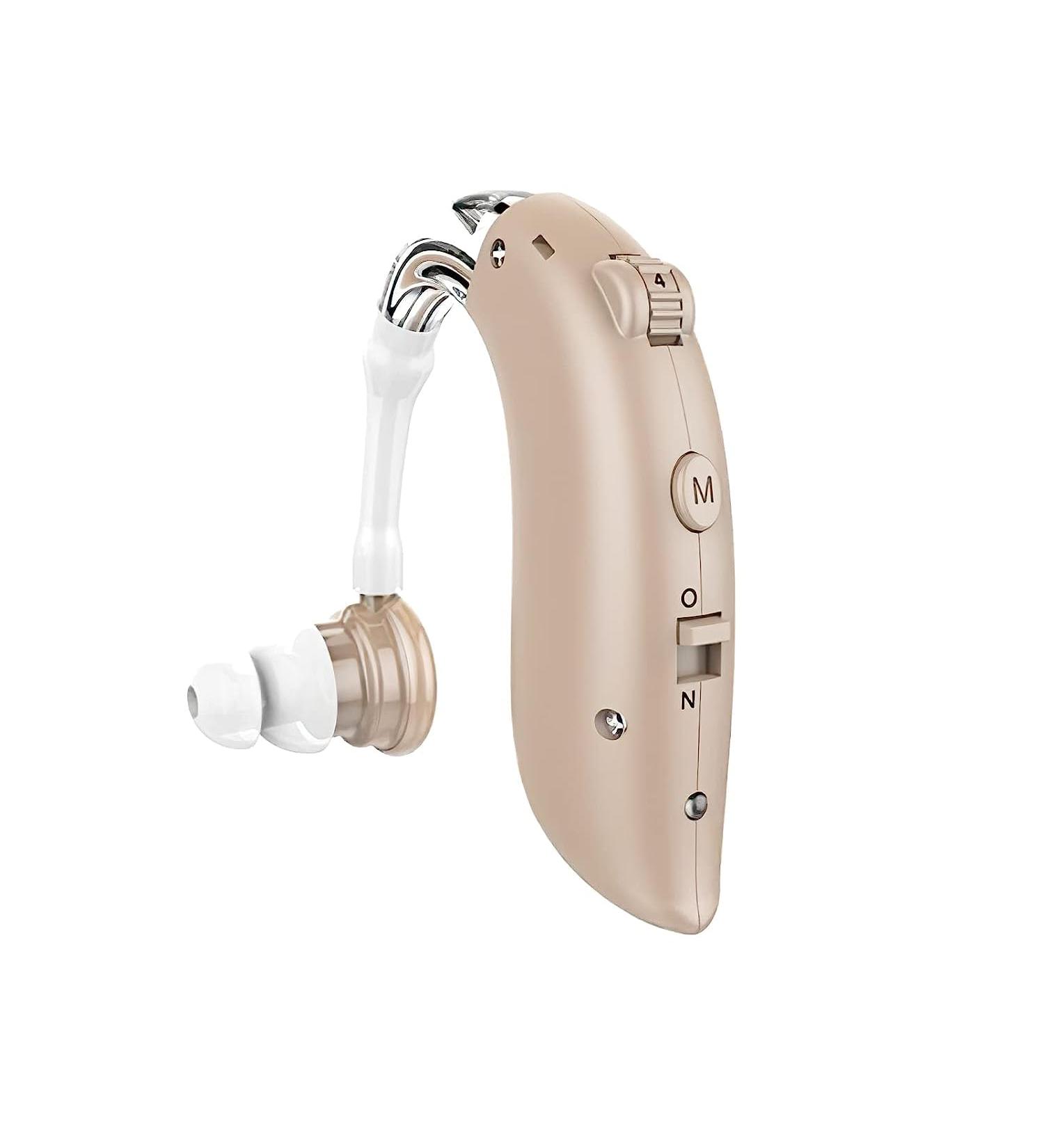 Rechargeable Noise Cancelling Sound Amplifier for Seniors - Flesh-Colored Behind-the-Ear Design | International Shipping - Buy Online on GoSupps.com