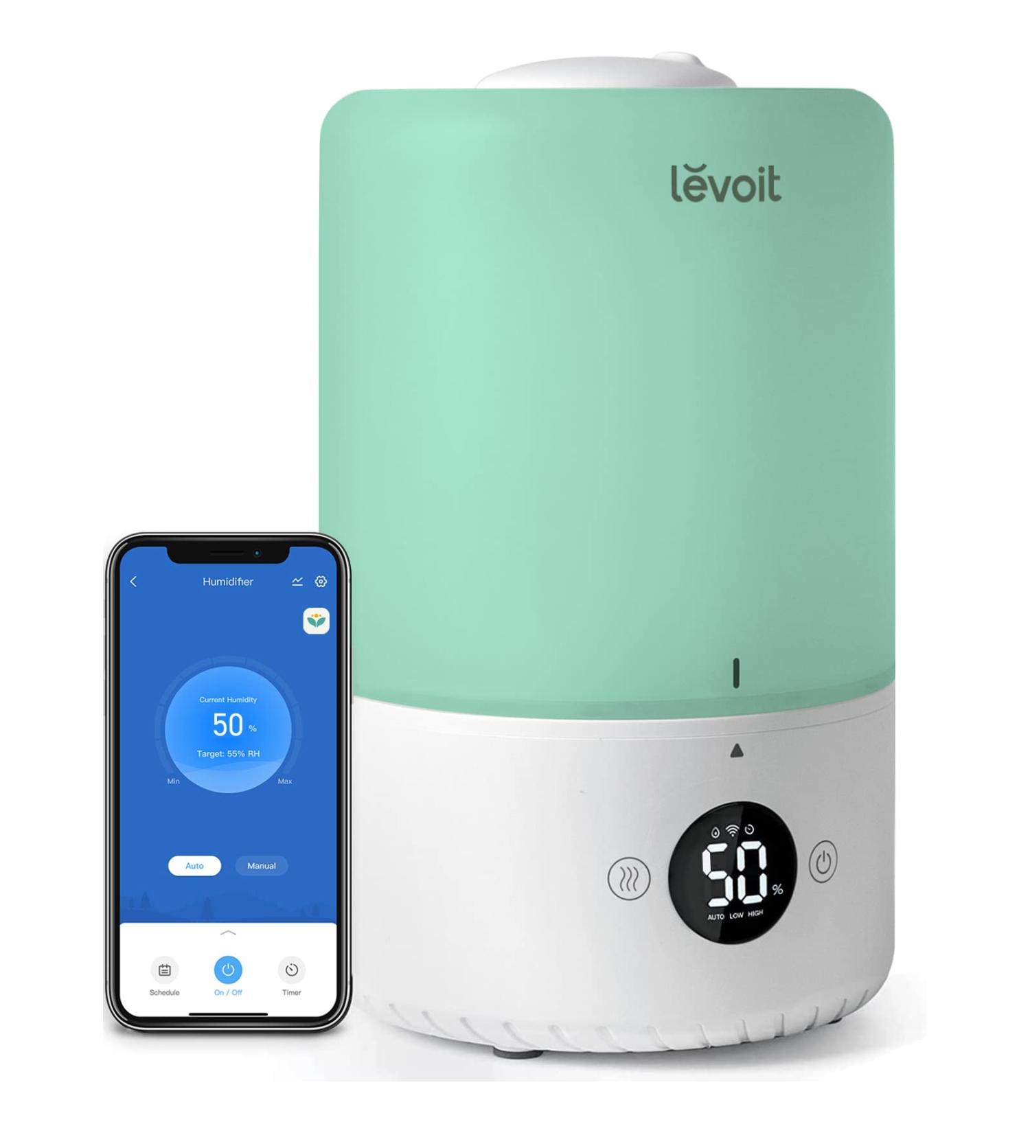 LEVOIT Smart Cool Mist Humidifier with Essential Oil Diffuser and Auto Humidity Adjustment - Ideal for Bedroom, Nursery, and Plants - Remote Controlled - Ultrasonic Technology - 3L Capacity - Green - Buy Online on GoSupps.com