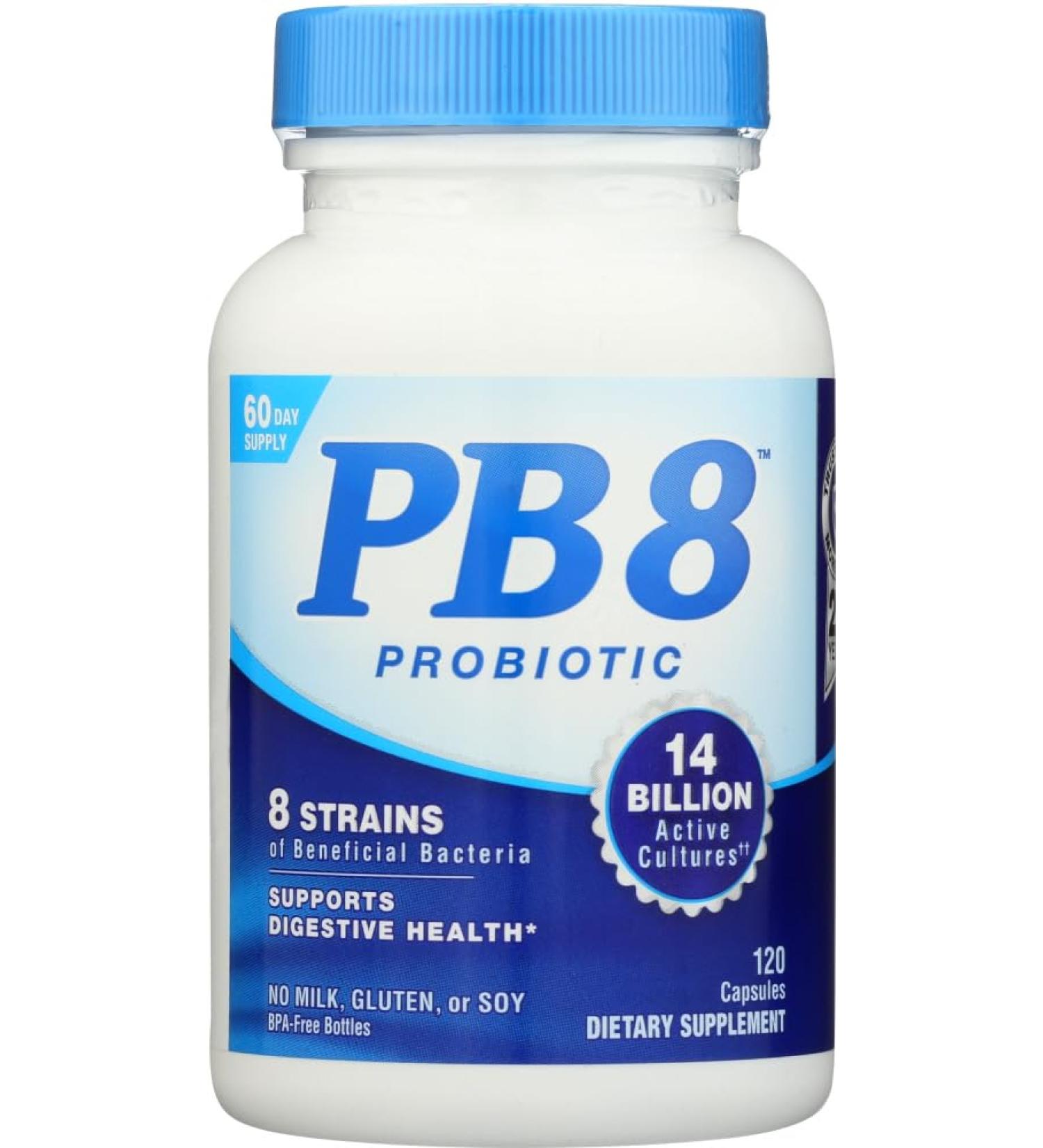 PB8 Probiotic Dietary Supplement 8 Strains of Beneficial Bacteria 14 Billion CFU 120 Capsules - Buy Online on GoSupps.com