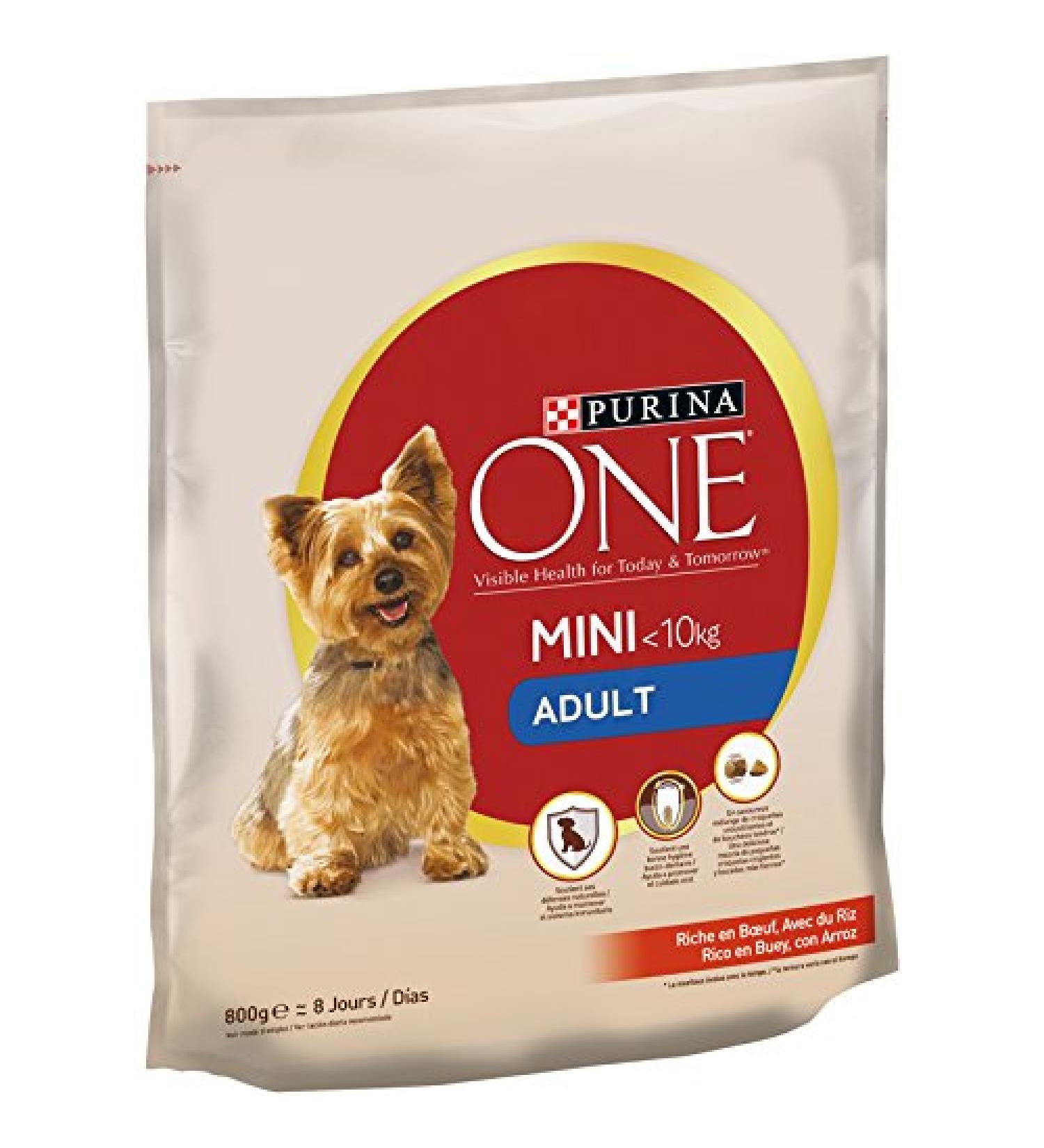 Purina ONE Mini <10 kg Food for small adult dogs with beef and rice, 8 sachets of 800 g