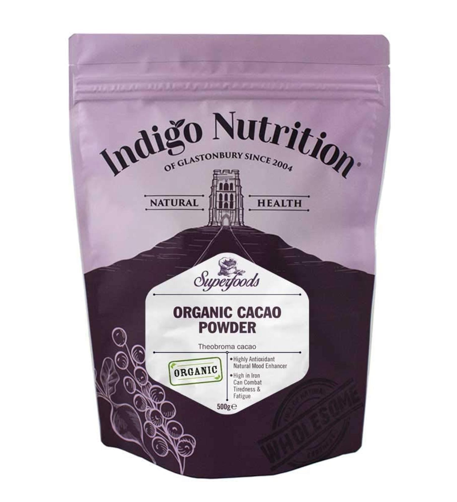 Indigo Herbs Organic Cacao Powder 500g - Vegan, Pure & Unrefined | Dairy & GMO Free - 1 Pack - Buy Online on GoSupps.com