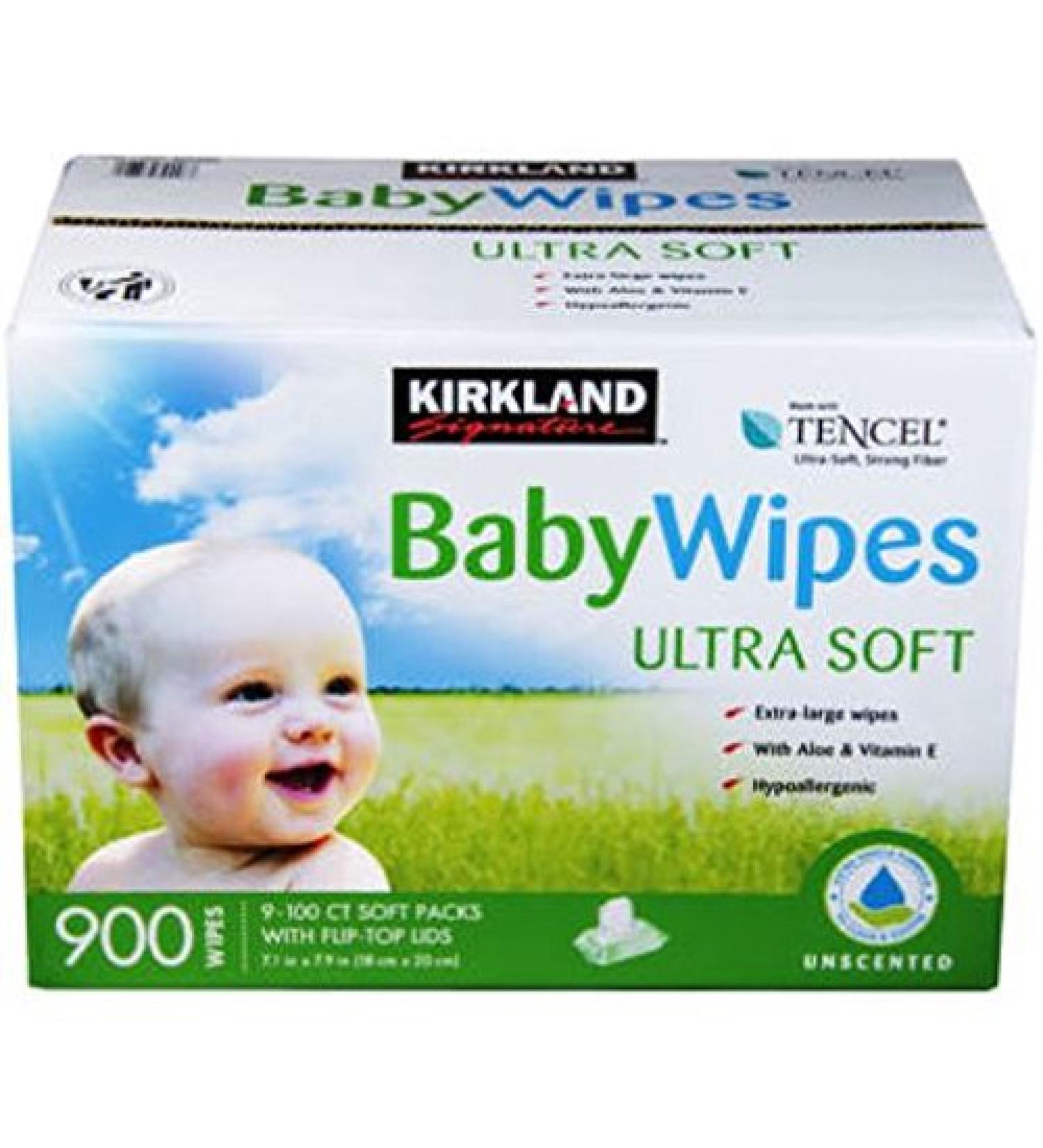 Kirkland Signature Baby Wipes 900Ct, Hypoallergenic, Chlorine Free, Aloe & Vitamin-E - 100 Count (Pack of 9) - Buy Online on GoSupps.com