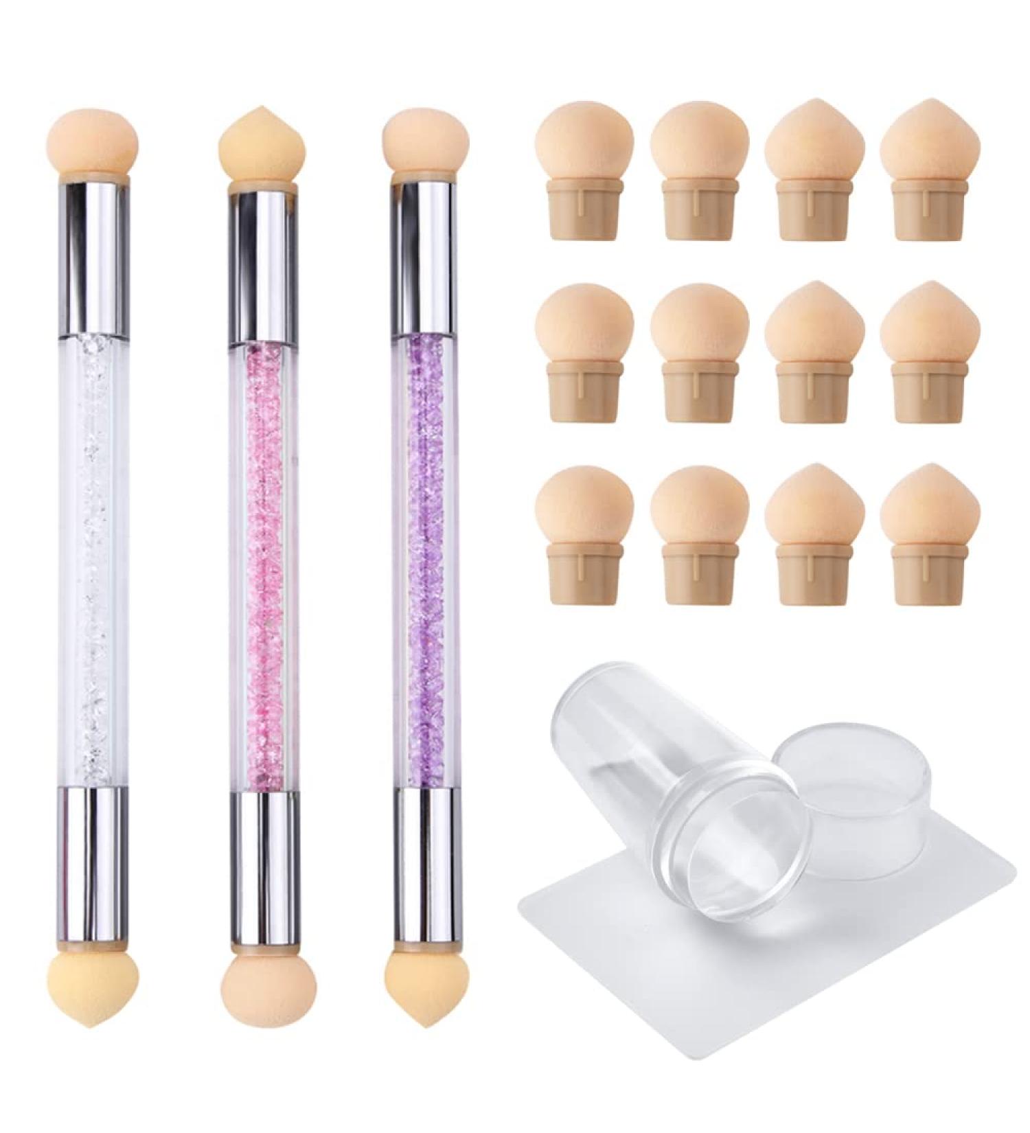 Belvanr Sponge Tool Nail Art Set | 3 Spit Double Head Ombre Sponge & 12 Replacement Heads | Professional Nail Art Rendering & Silicone Stamp Tools - Buy Online on GoSupps.com