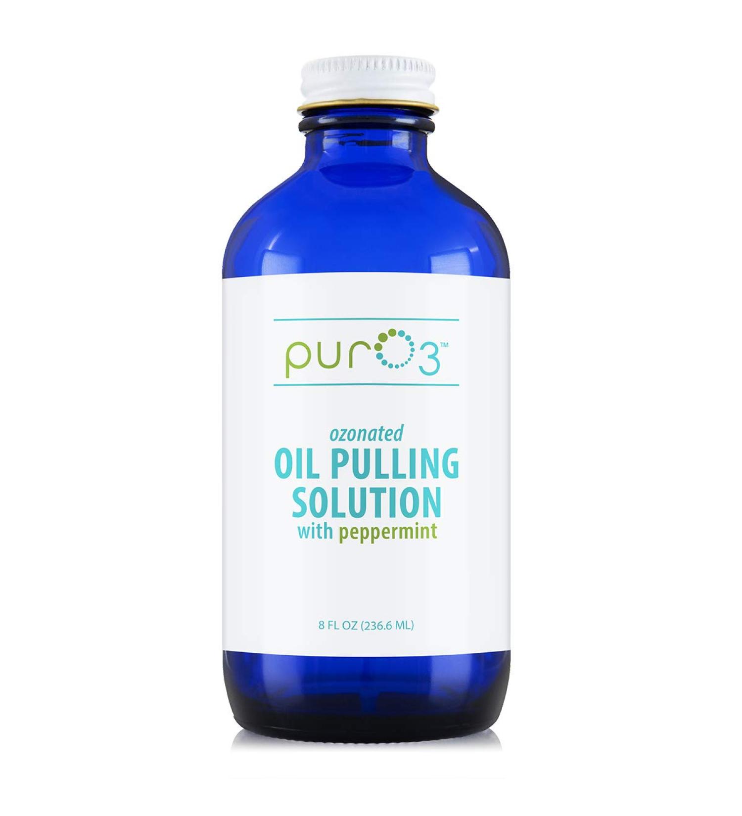 PurO3 Ozonated Oil Pulling Solution - Organic Coconut Oil for Teeth & Gums Non-Toxic with Peppermint 8 oz - Pure Ozone Infused Oral Care - Buy Online on GoSupps.com