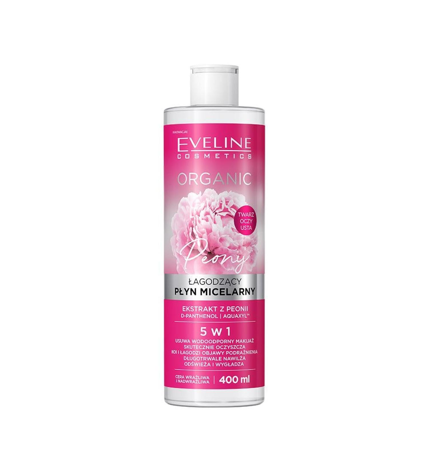 EVELINE COSMETICS Eveline Cosmetics Gentle Micellar Cleansing Water with Peony Extract 5-in-1 | Removes Waterproof Makeup | Moisturizes & Soothes Sensitive Skin | 400ml