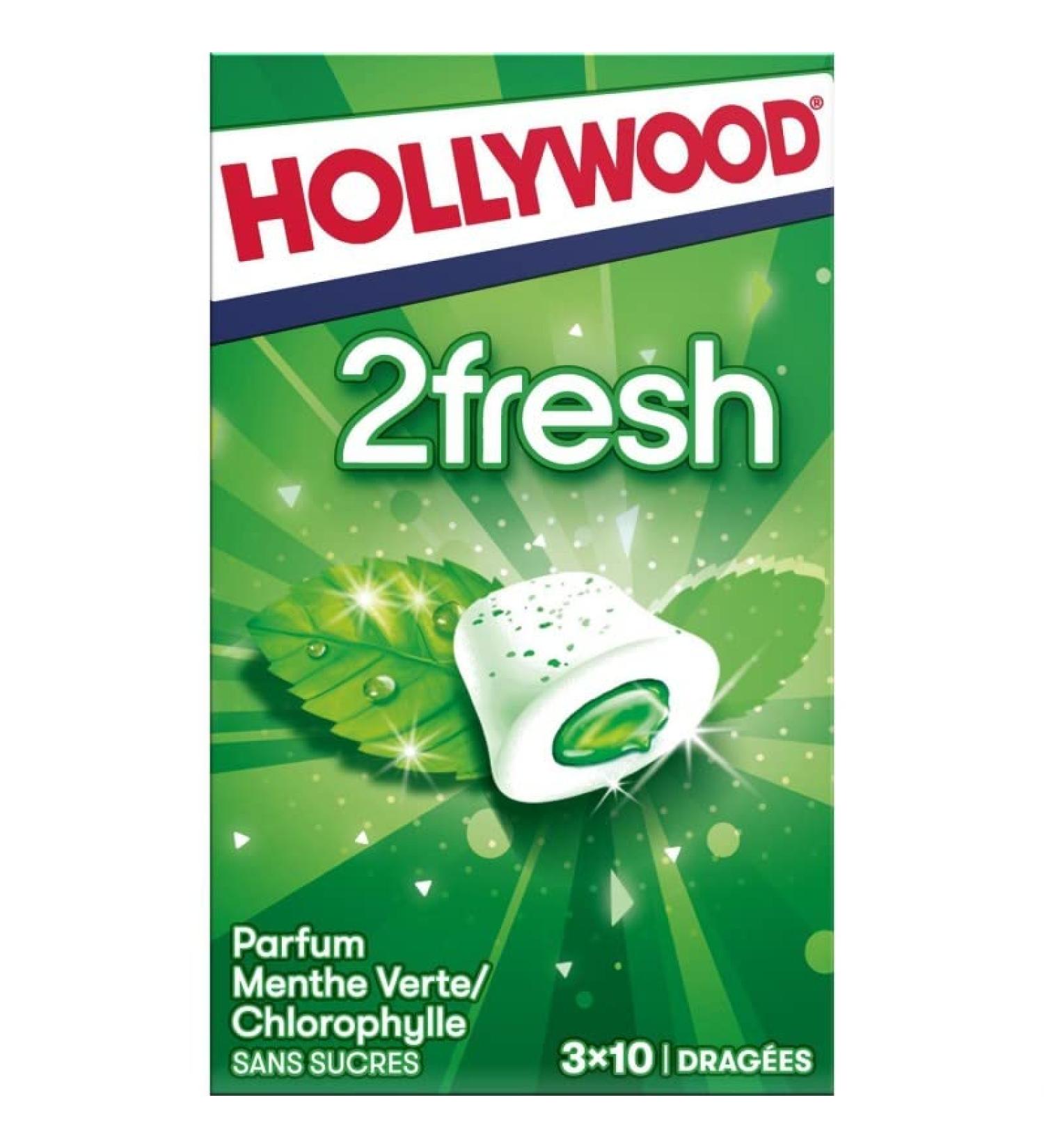 Hollywood - 2 Fresh Green Mint Chlorophyll Sugar-Free Sugar-Free - Pack of 4 - 66 g