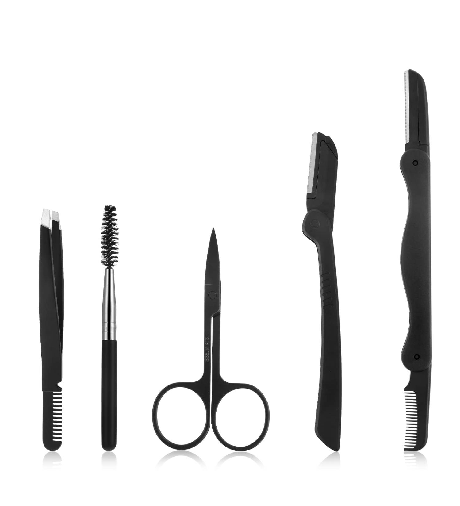 Lusofie 5 IN 1 Eyebrow Grooming Kit - Stainless Steel Razor, Tweezers, Scissors, Razors, Spoolie Brush for Women and Men - Buy Online on GoSupps.com