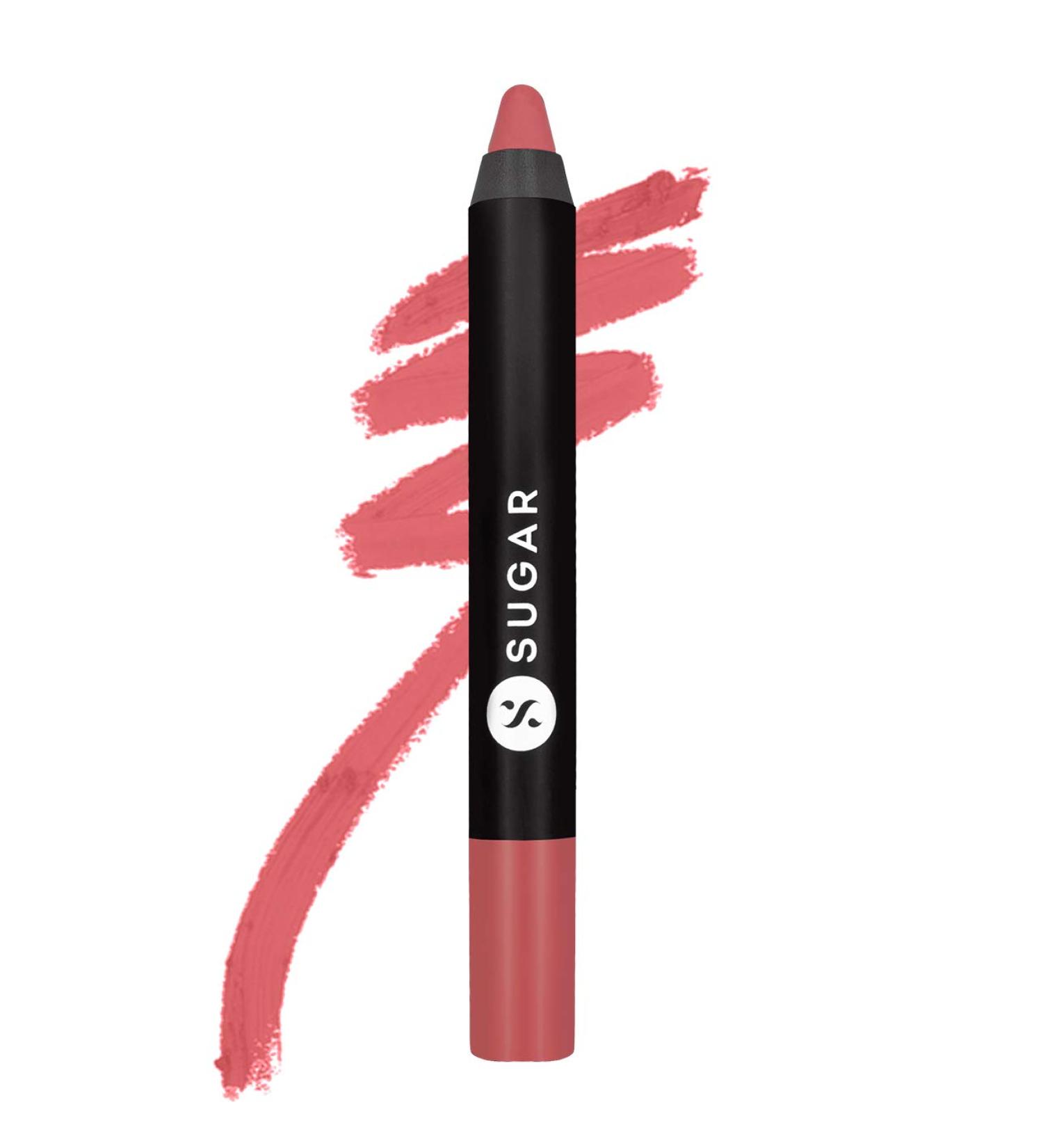 SUGAR Cosmetics Matte As Hell Crayon Lipstick in 27 Sunny Randall - Warm-toned Light Coral | Creamy, Long-lasting Matte Finish with Sharpener - Buy Online on GoSupps.com