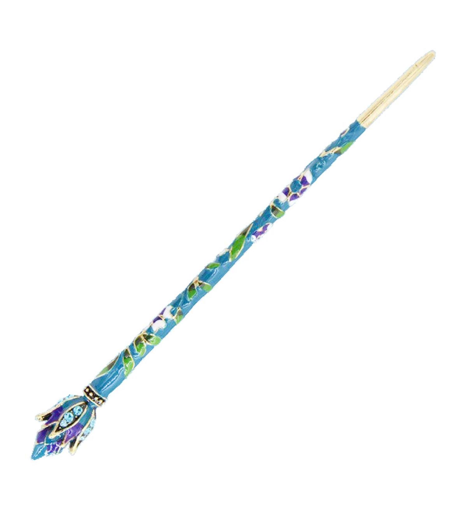 Painted Enamel Floral Butterfly Hair Stick Pin Turquoise