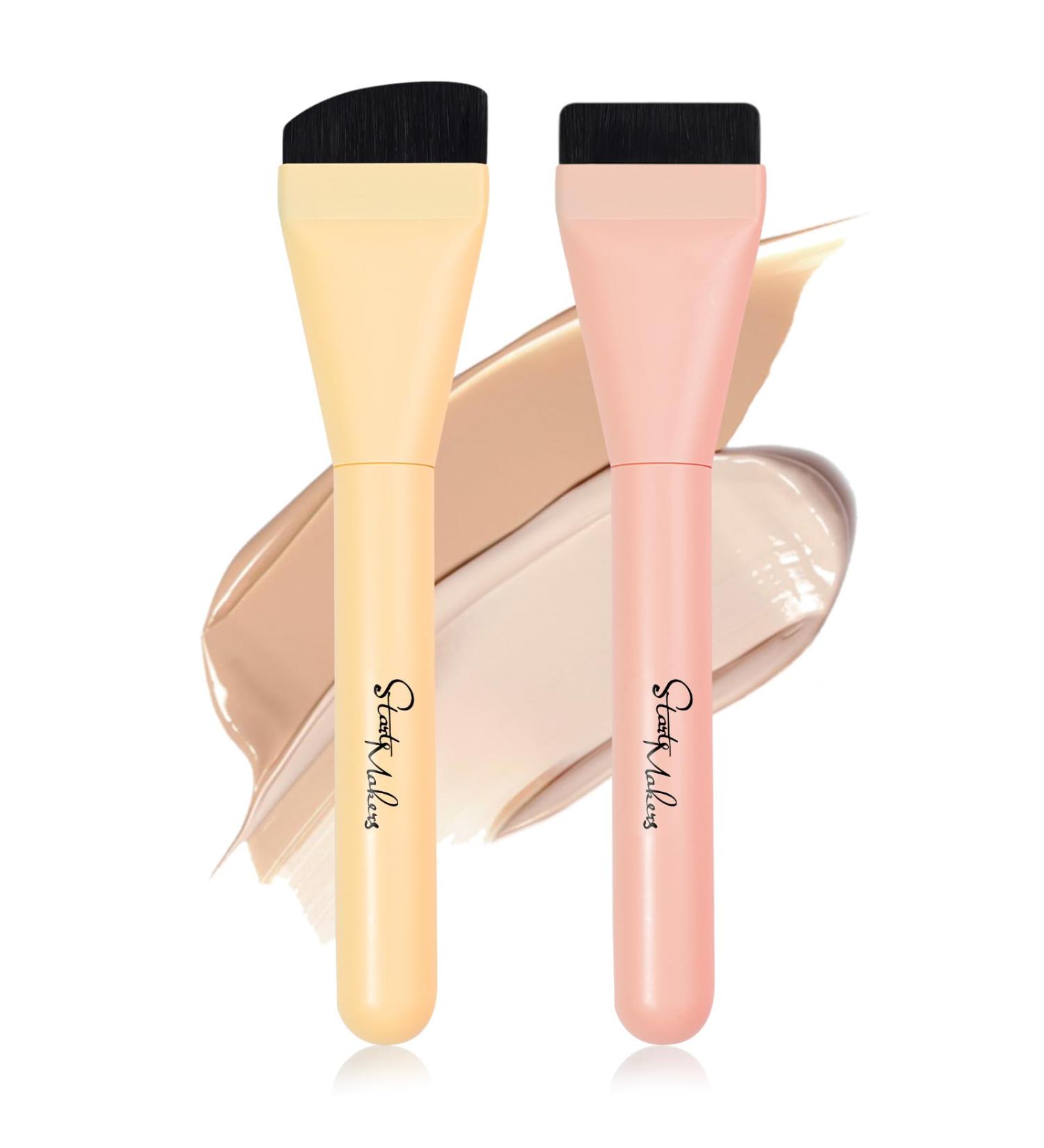 START MAKERS 2Pcs Ultra Thin Foundation Brushes - Flat Top & Angled Liquid Cream Makeup Brushes - Pink & Yellow | Perfect Tools for Flawless Face Masks & Foundation Application - Buy Online on GoSupps.com