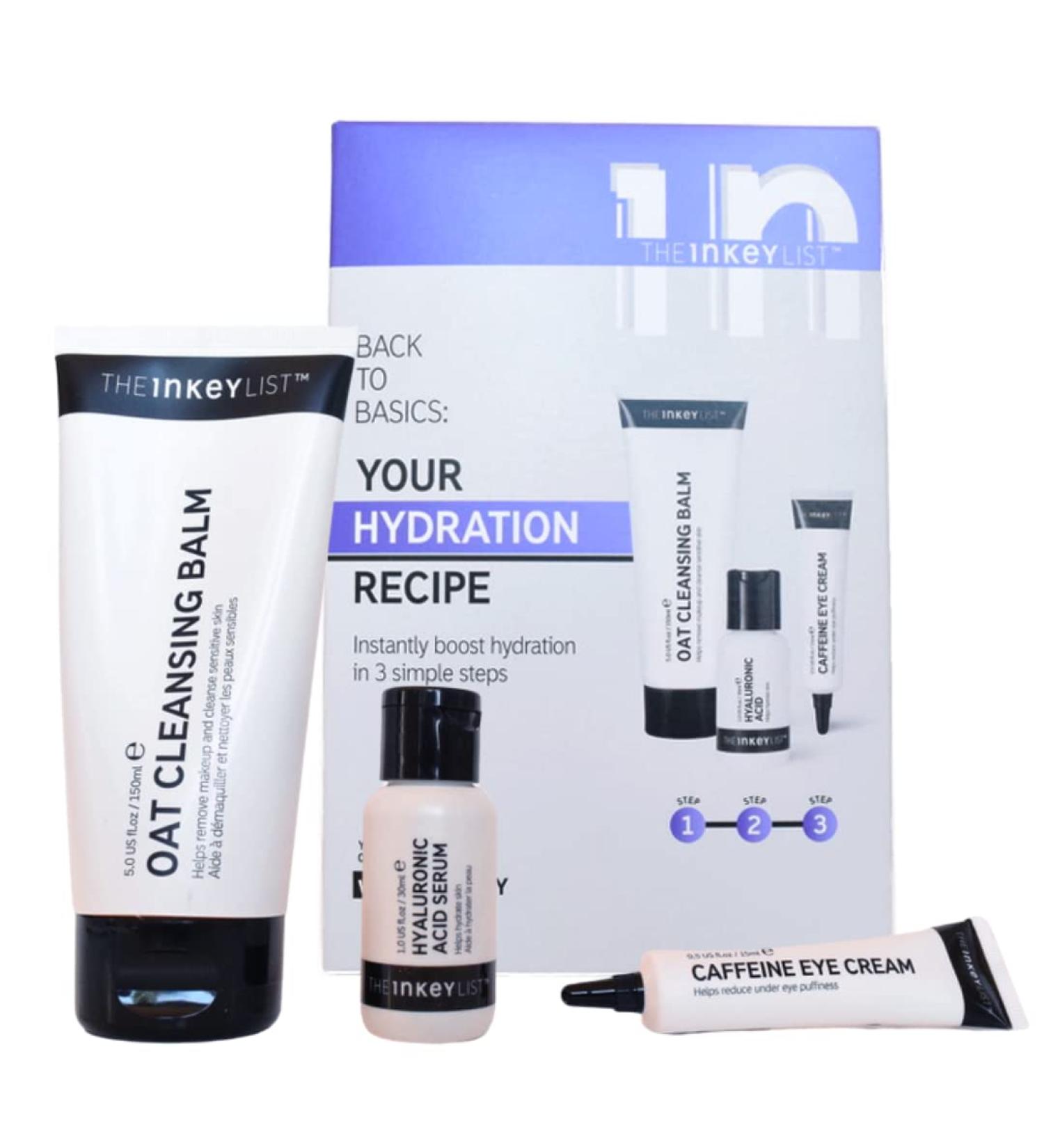 The INKEY List Hydration Heroes Set: Oat Cleansing Balm, Hyaluronic Acid Serum, Caffeine Eye Cream - Buy Online on GoSupps.com