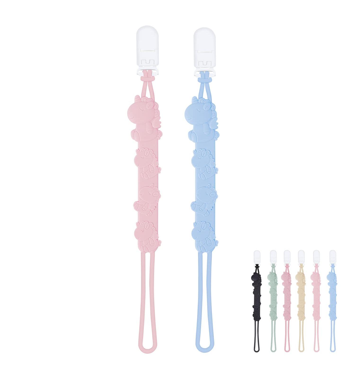 BABYSUN 2 in 1 Baby Silicone Pacifier Clip - BPA Free Teething Binky Holder for Boys and Girls - Perfect Gift for Baby Shower and Birthdays - Blue + Pink Design - Buy Online on GoSupps.com