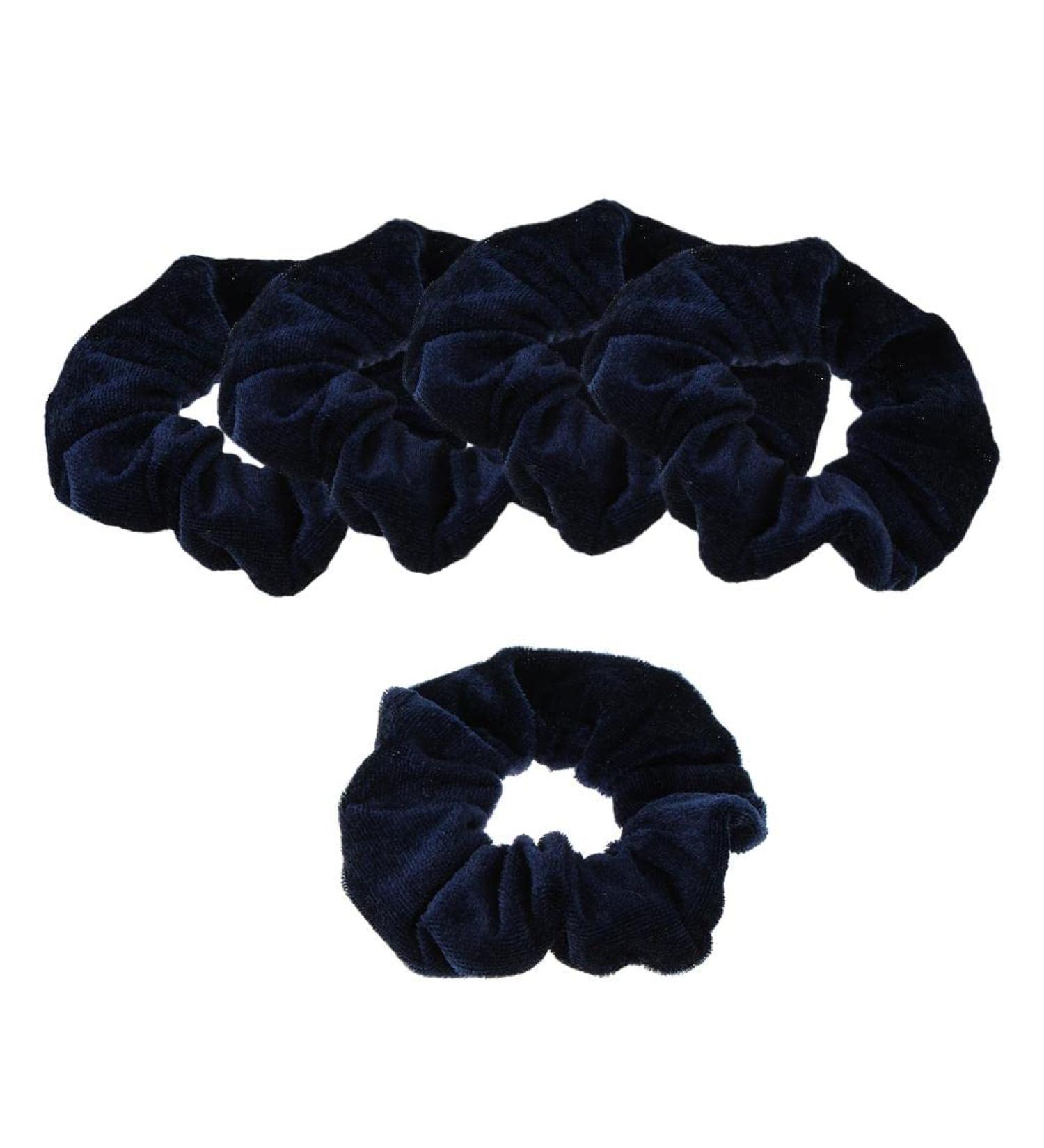 Fenteer 5 Velvet Scrunchies - Elastic Hair Ties & Ponytail Holders for Women in Navy Blue | Trendy Hair Accessories - Buy Online on GoSupps.com
