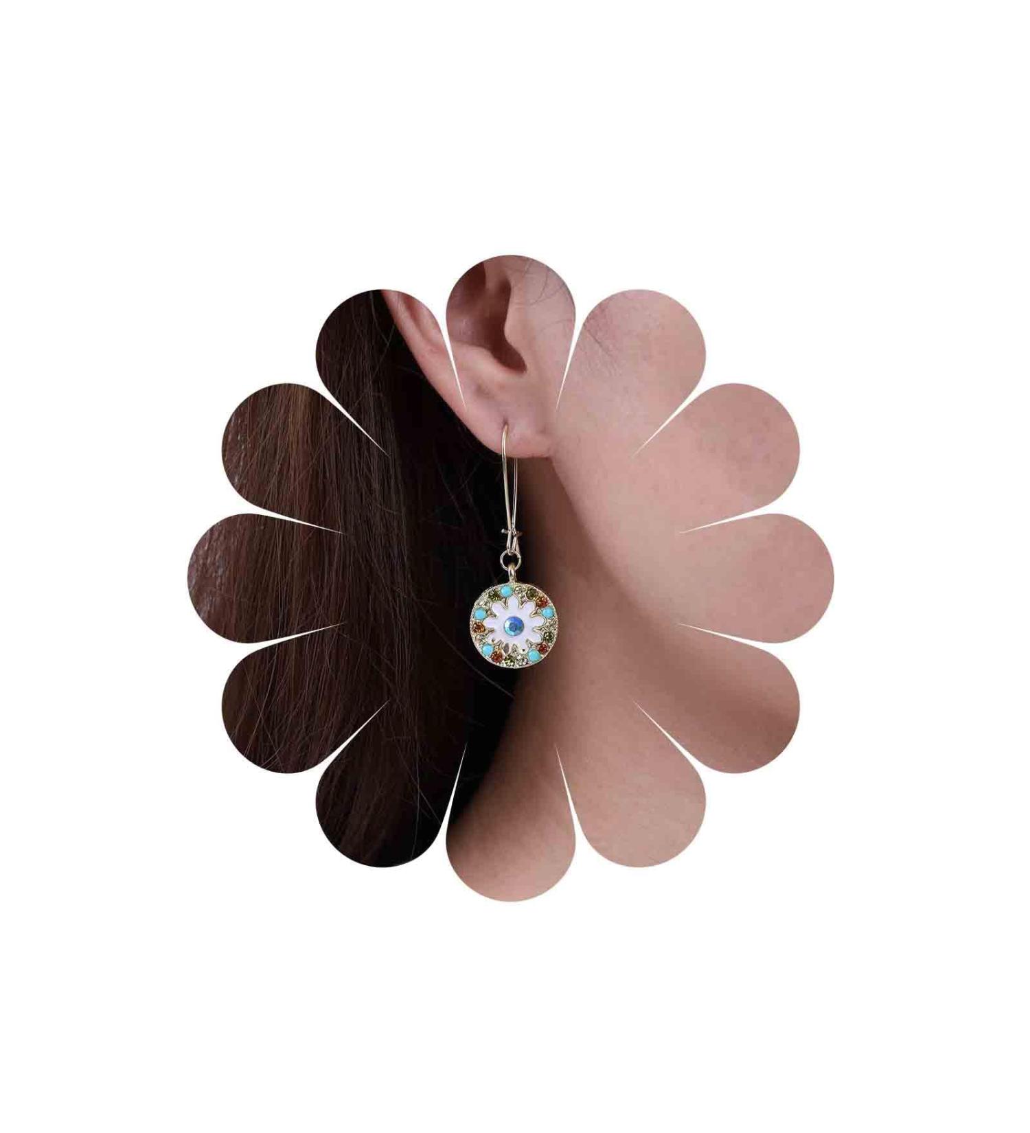 Vintage Colorful Crystal Round Drop Earrings for Women | Geometric Rhinestone Jewelry - Buy Online on GoSupps.com