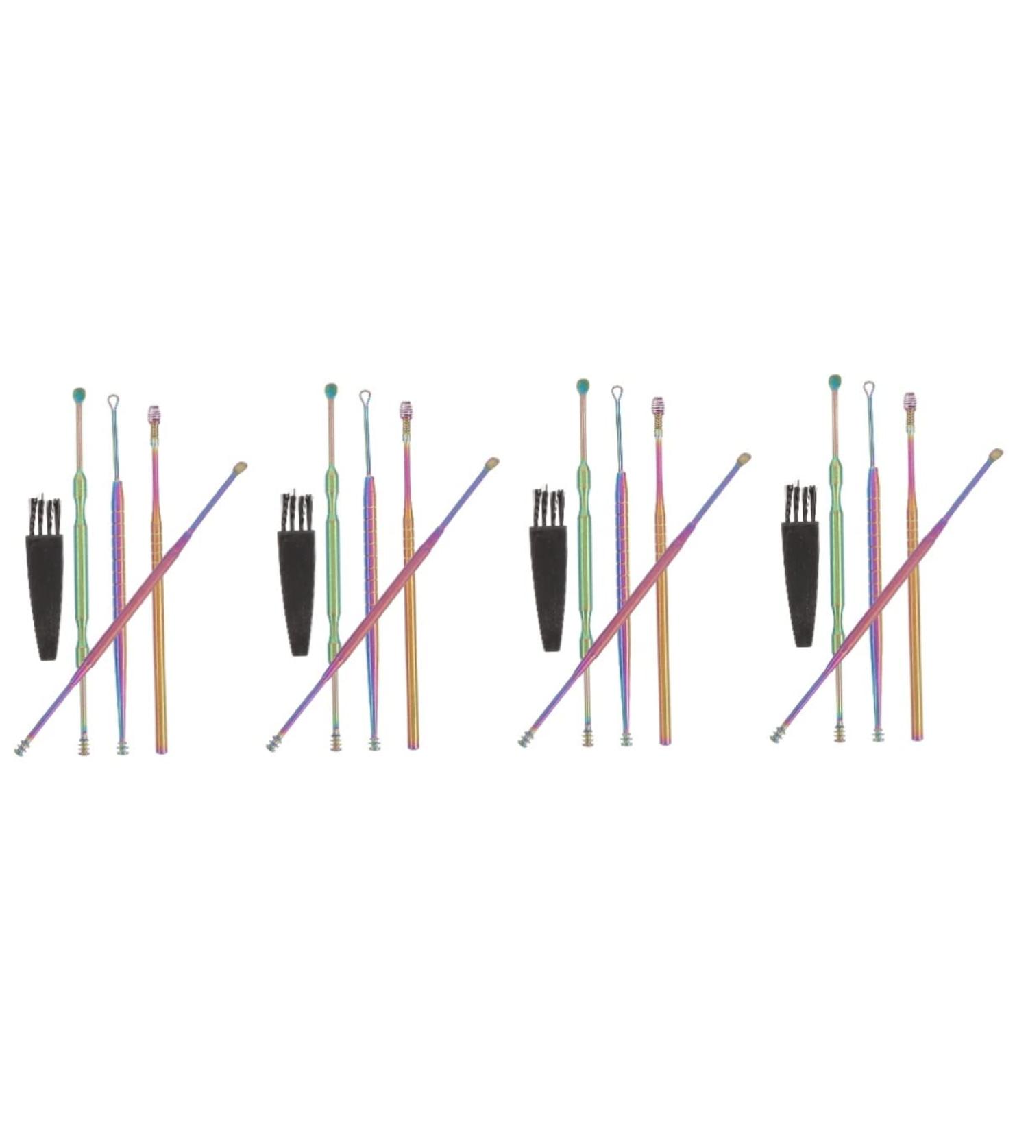 ULTECHNOVO Ear Cleaning Tool Set - Stainless Steel & Plastic Kit with 4 Sets of Ear Spoons & Cleaning Brushes | 5 Pieces | 14.5x3CM - Buy Online on GoSupps.com