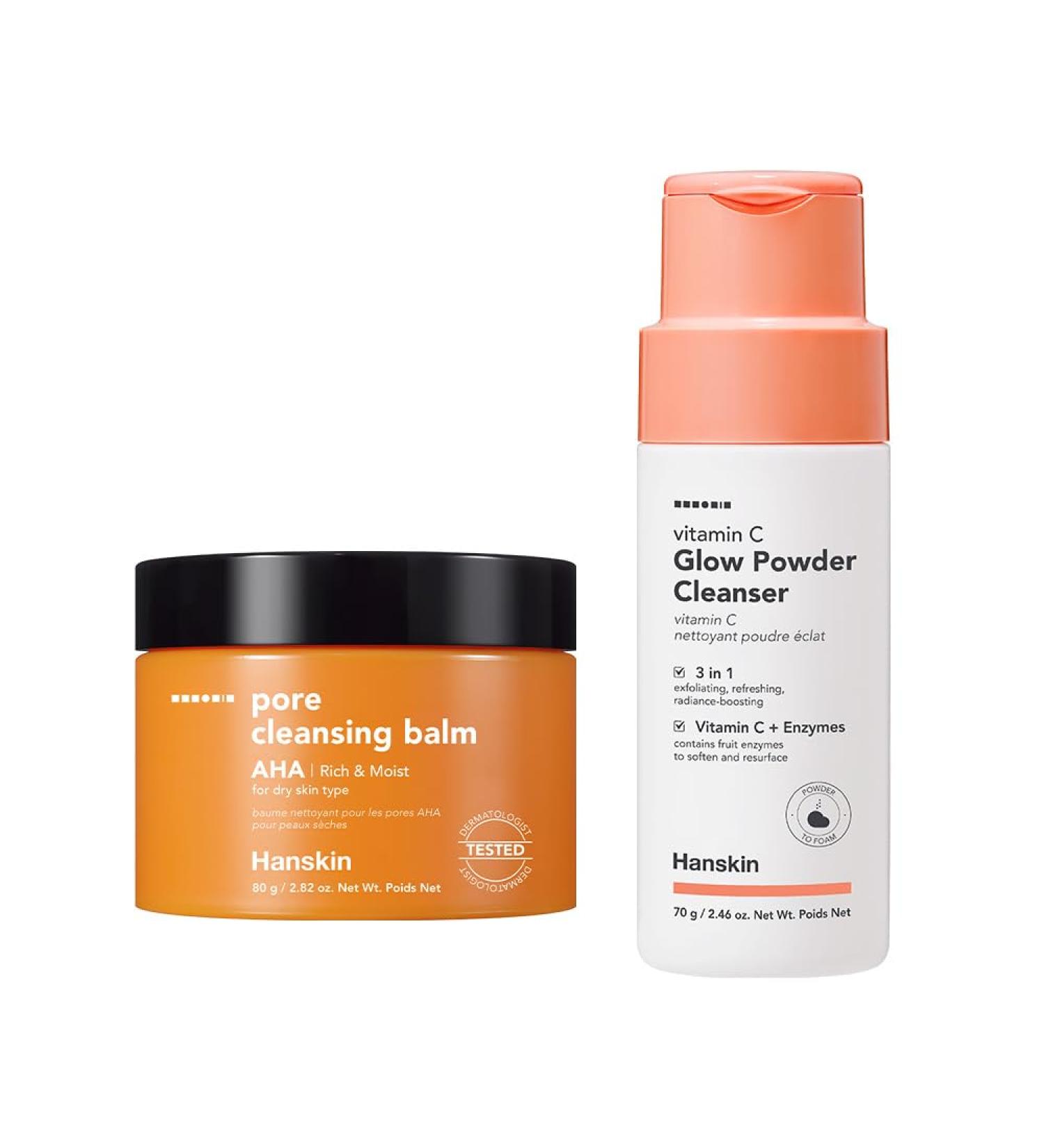 Hanskin AHA Balm & Vitamin C Cleansing Duo AHA Pore Cleansing Balm & Vitamin C Powder Cleanser | Gentle Exfoliation Smooth Skin & Radiant Glow for All Skin Types | Korean Skincare Set K-Beauty - Buy Online on GoSupps.com