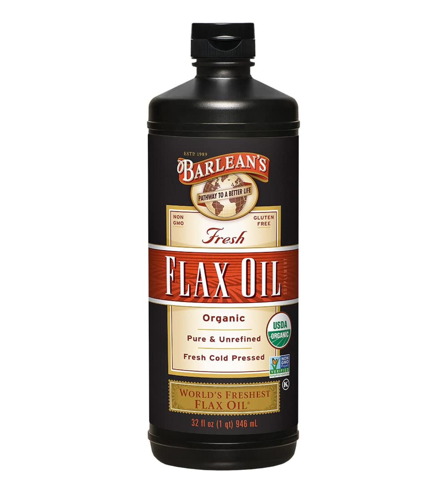 Barlean's Organic Fresh Flax Oil 32 fl oz - Pure Omega-3 Health Supplement - Buy Online on GoSupps.com