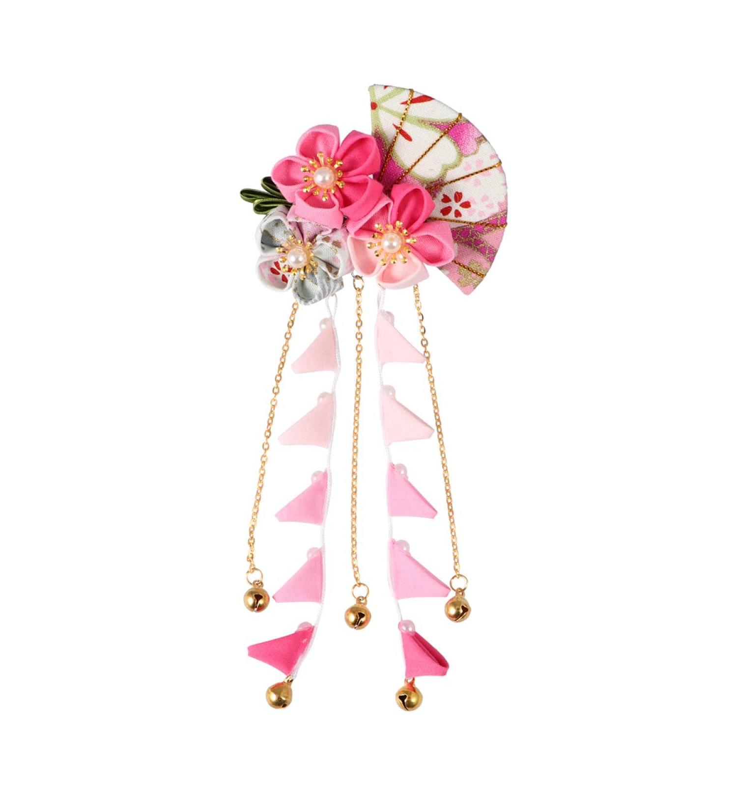 FRCOLOR Japanese Kimono Hair Clip with Flower and Tassel Pink - Buy Online on GoSupps.com