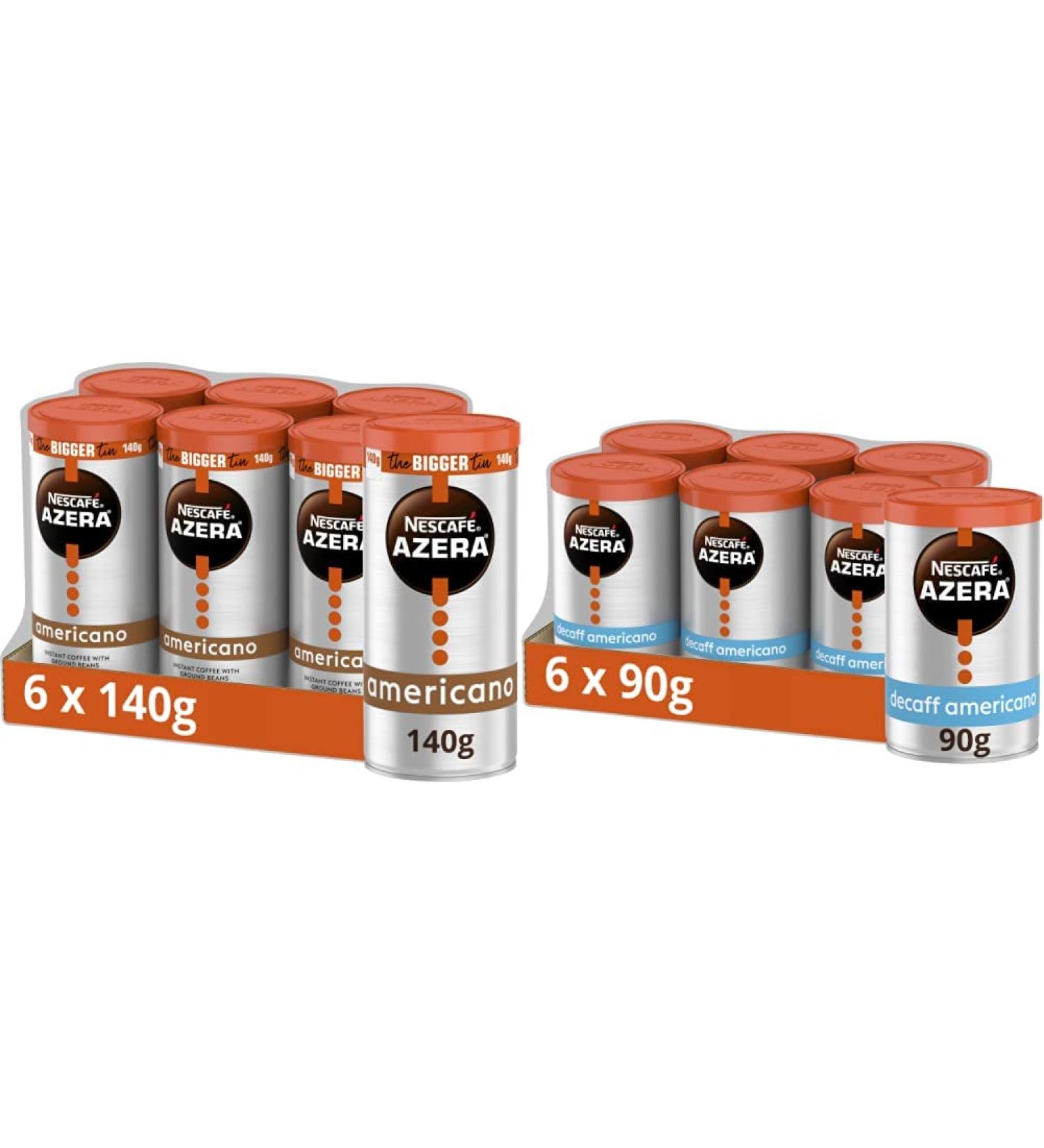 Nescafe Azera Americano Instant Coffee 140g (Pack of 6) & Nescafe Azera Americano Decaff Instant Coffee 90g - Buy Online on GoSupps.com