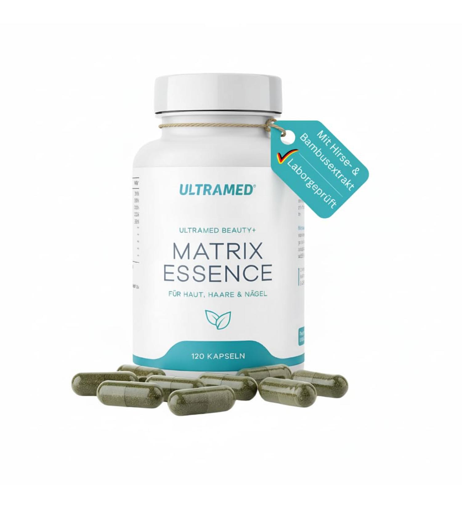  UltraMed Beauty+ Matrix Essence - For skin hair and nails - Vegan capsules with millet bamboo chlorella zinc biotin and vitamins A E B5 - Filler-free gluten-free and - Buy Online on GoSupps.com