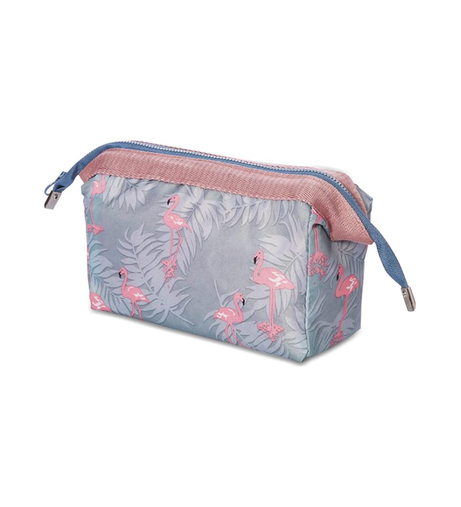 JJ Prime Small Cosmetic Bag for Handbag - Waterproof Mini Makeup Organizer for Women - Travel Essentials in Flamingo Design (Blue Pink) - Buy Online on GoSupps.com