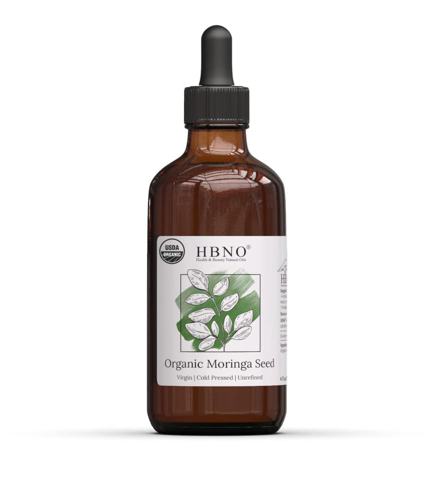 HBNO Pure Organic Moringa Oil for Hair 4 oz - USDA Certified, Premium Grade for Aromatherapy & Glowing Skin - 100% Pure & Organic Nutrients - Buy Online on GoSupps.com