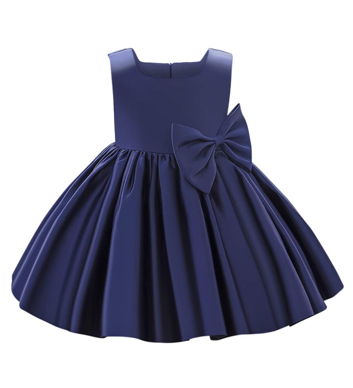 Princess Sleeveless Baby Dress | Toddler Bridesmaid Flower Girl Gown | Blue Bowknot Tutu | Christening & Birthday Party Outfit | 18-24 Months - Buy Online on GoSupps.com