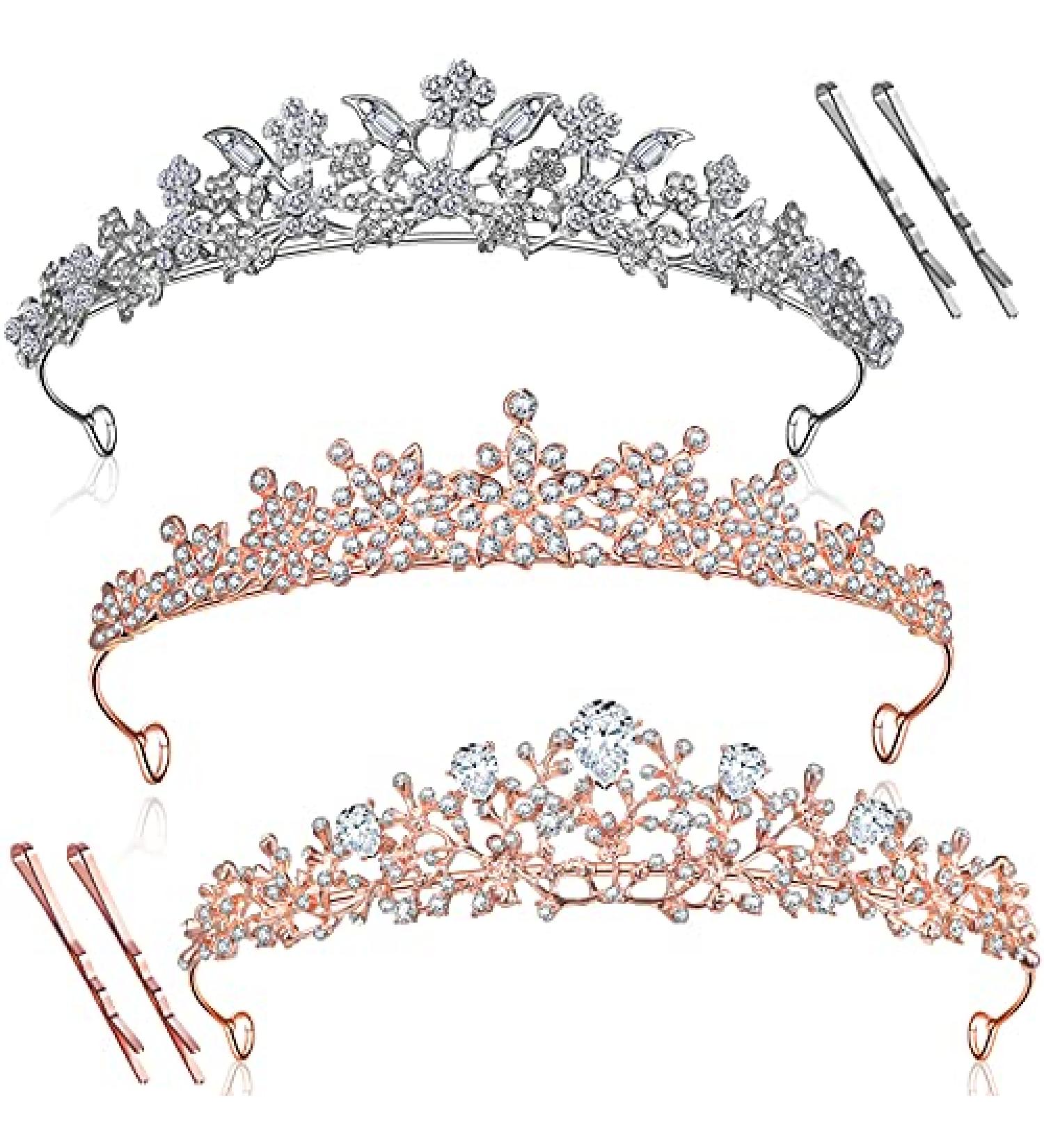 3-Piece Rhinestone Crystal Tiaras Set for Women - Perfect for Wedding, Prom, Birthday Parties - Buy Online on GoSupps.com