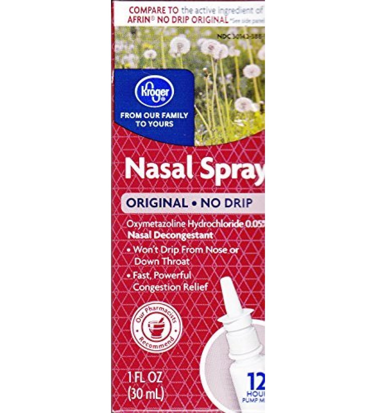 Kroger Nasal Spray No Drip Pump 1 Fl Oz Oxymetazoline HCl 0.05%