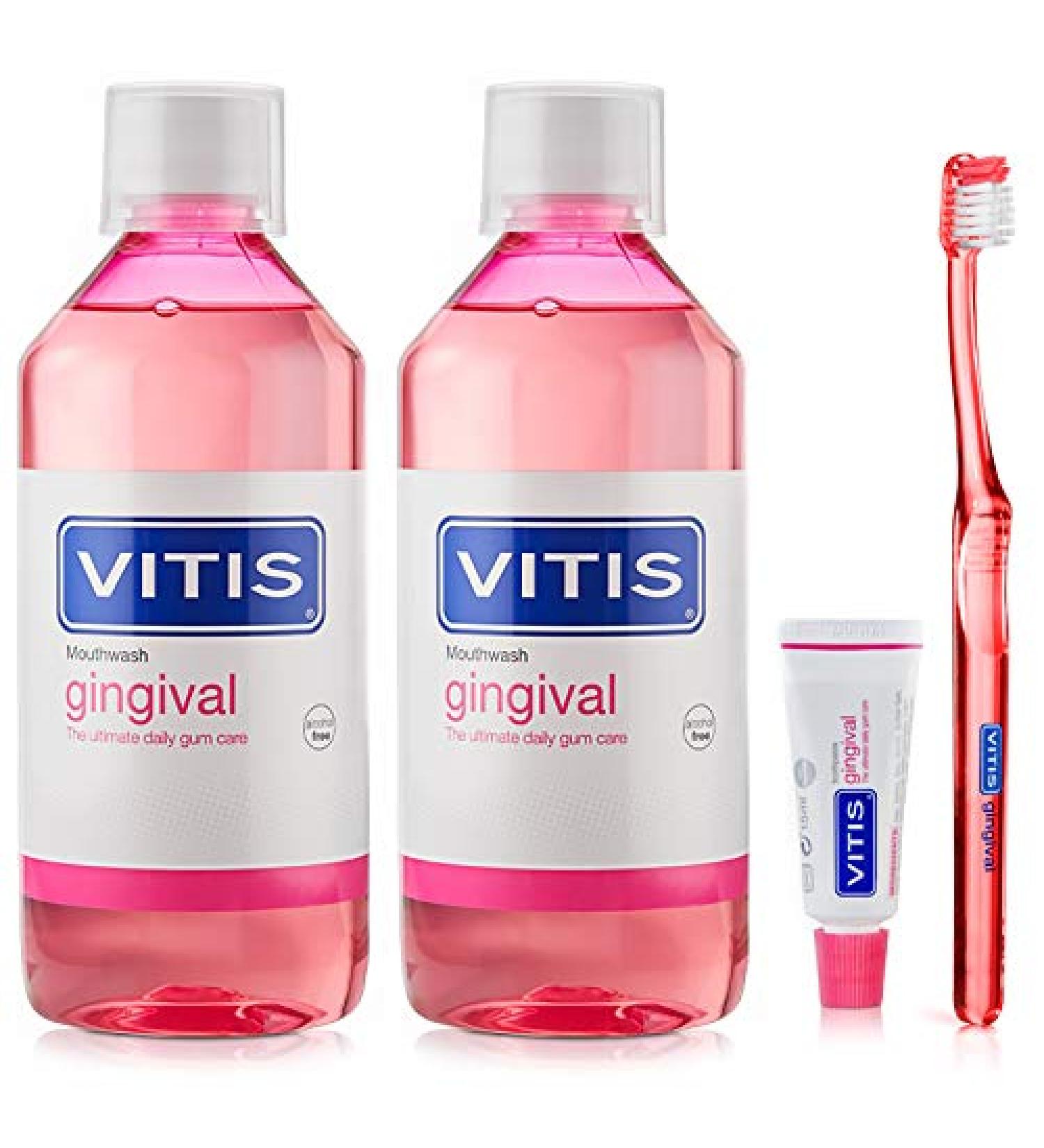Vitis Vitis Gingival Pack of 2: 500ml bottle of Gingival toothpaste + 15ml bottle of Vitis Gingival toothbrush + Gingival toothbrush