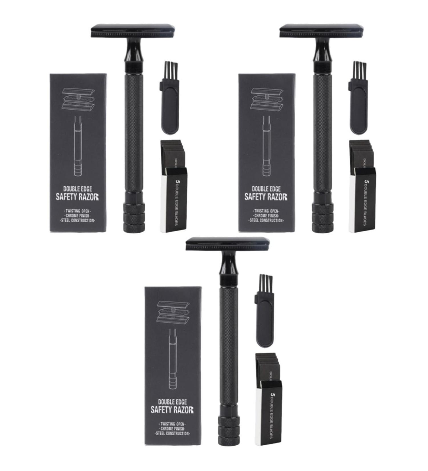 Beavorty 3 Sets Manual Razor with Safety Blades & Nose Hair Trimmer - Double-Edged Straight Razor for Men | High-Quality ABS Design - Buy Online on GoSupps.com