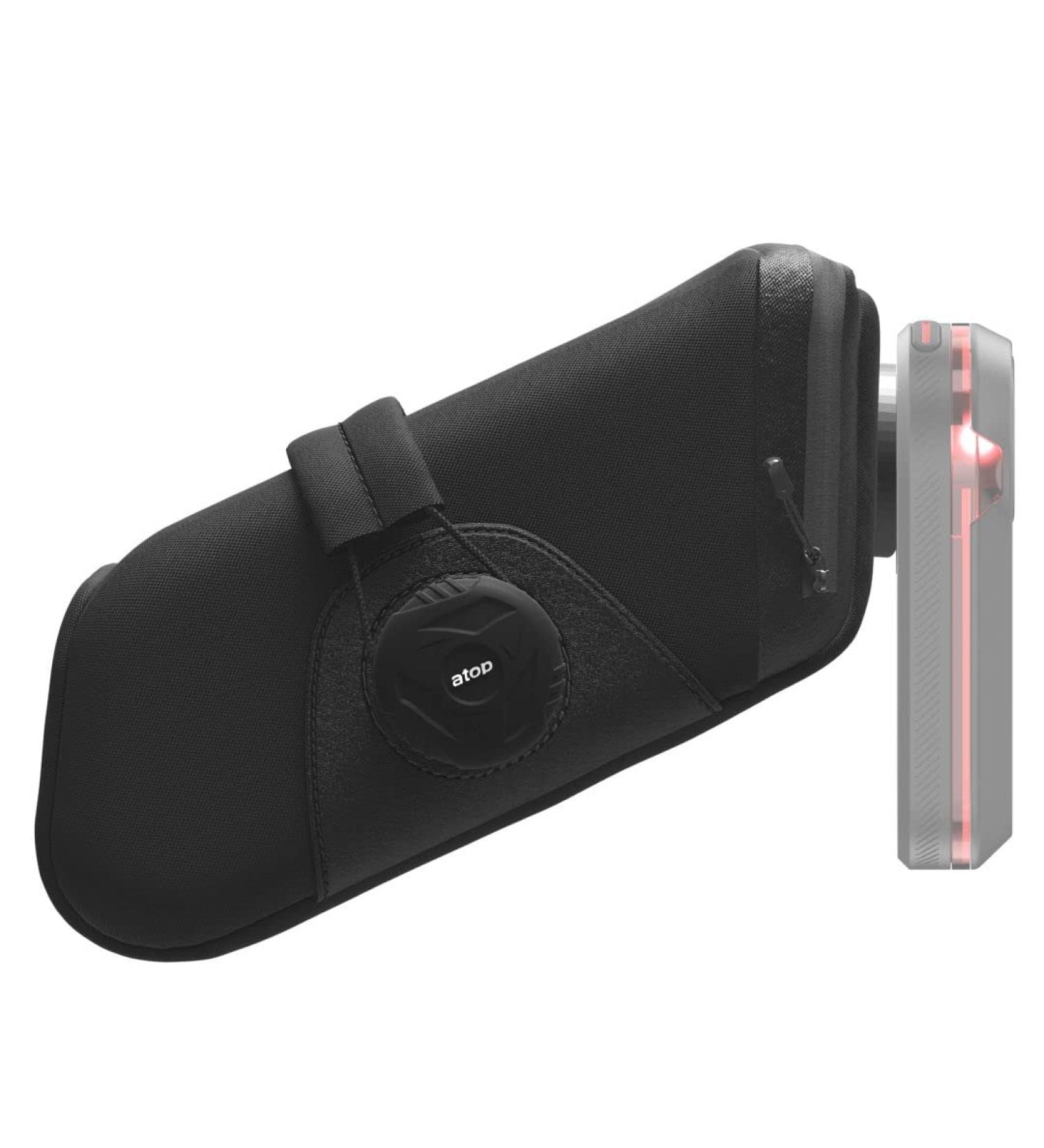 KOM Cycling Saddle Bag - Secure Bike Seat Storage for Tools & Essentials with Garmin Varia Mount & Apple AirTag Pocket - Regular Black - Buy Online on GoSupps.com