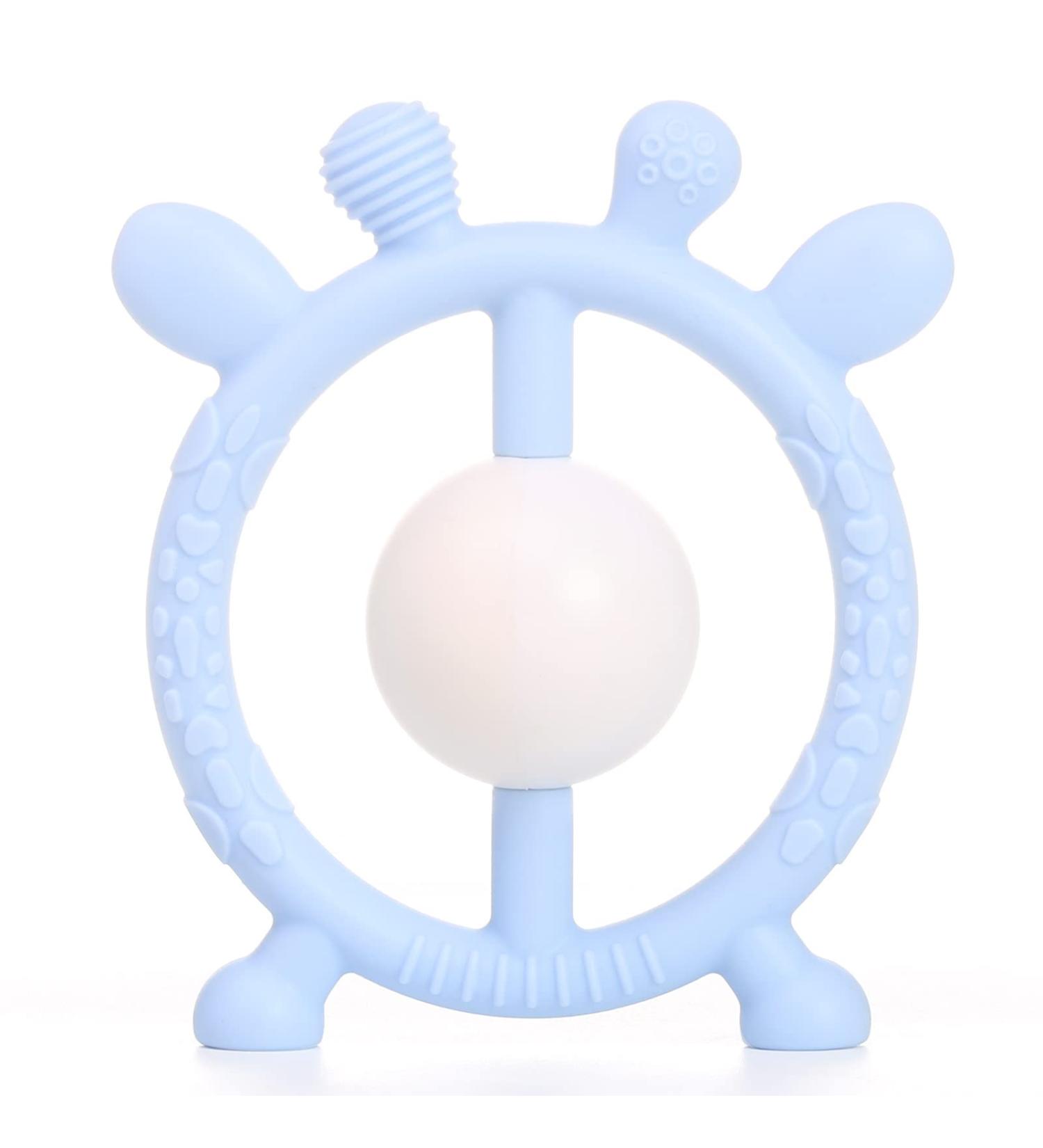 Silicone Baby Teething Toy with Rattle Bell | Deer Shape Teether for 3+ Months | Food-Grade Infant Chew Toy for Sucking Needs - Buy Online on GoSupps.com
