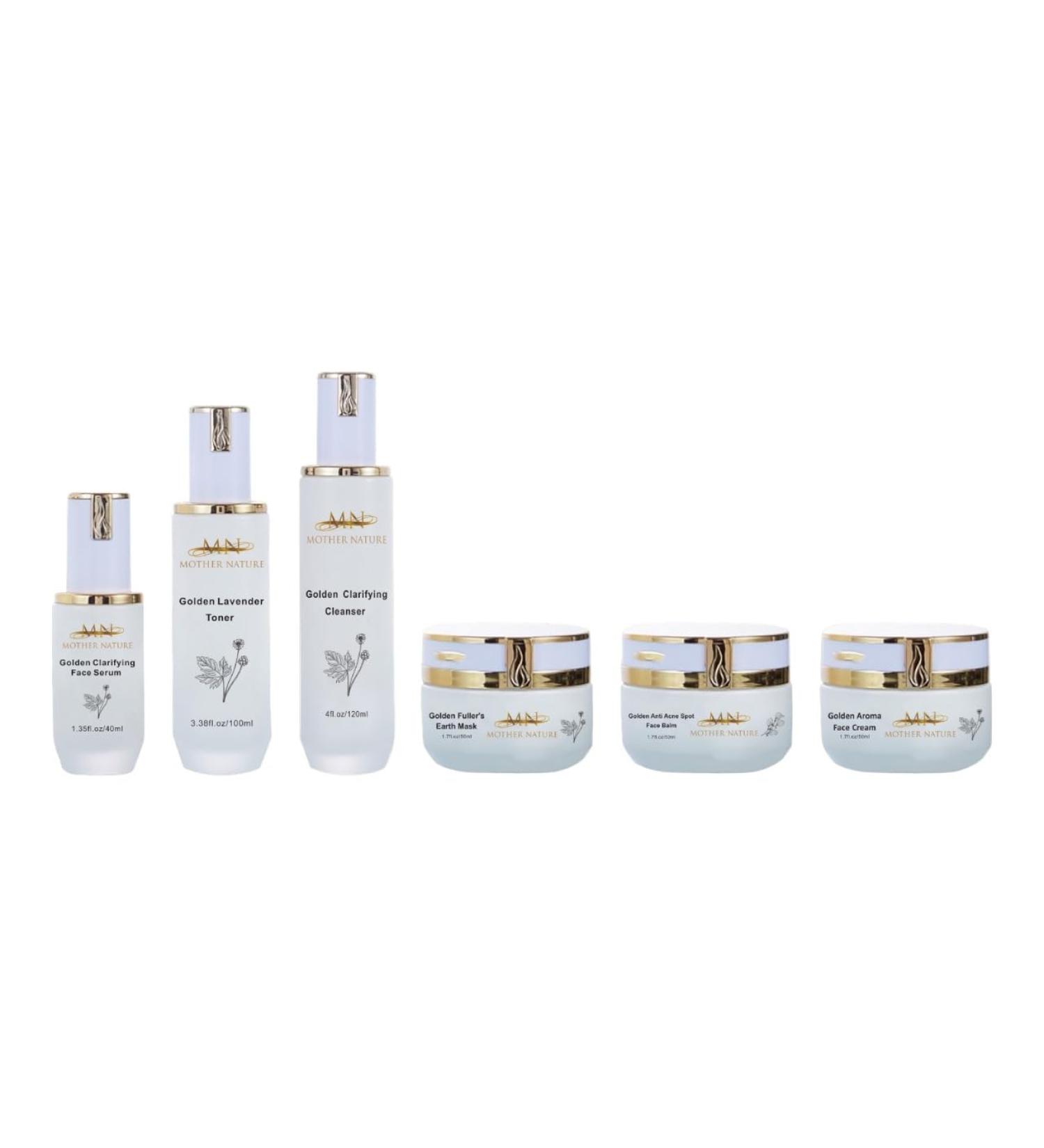 MN Mother Nature Golden 5-Piece Skincare Set Clarifying Cleanser Lavender Toner Serum Fuller's Earth Mask & Aroma Cream Botanical Extracts for Smooth and Glowing Skin Daily Hydration Routine - Buy Online on GoSupps.com