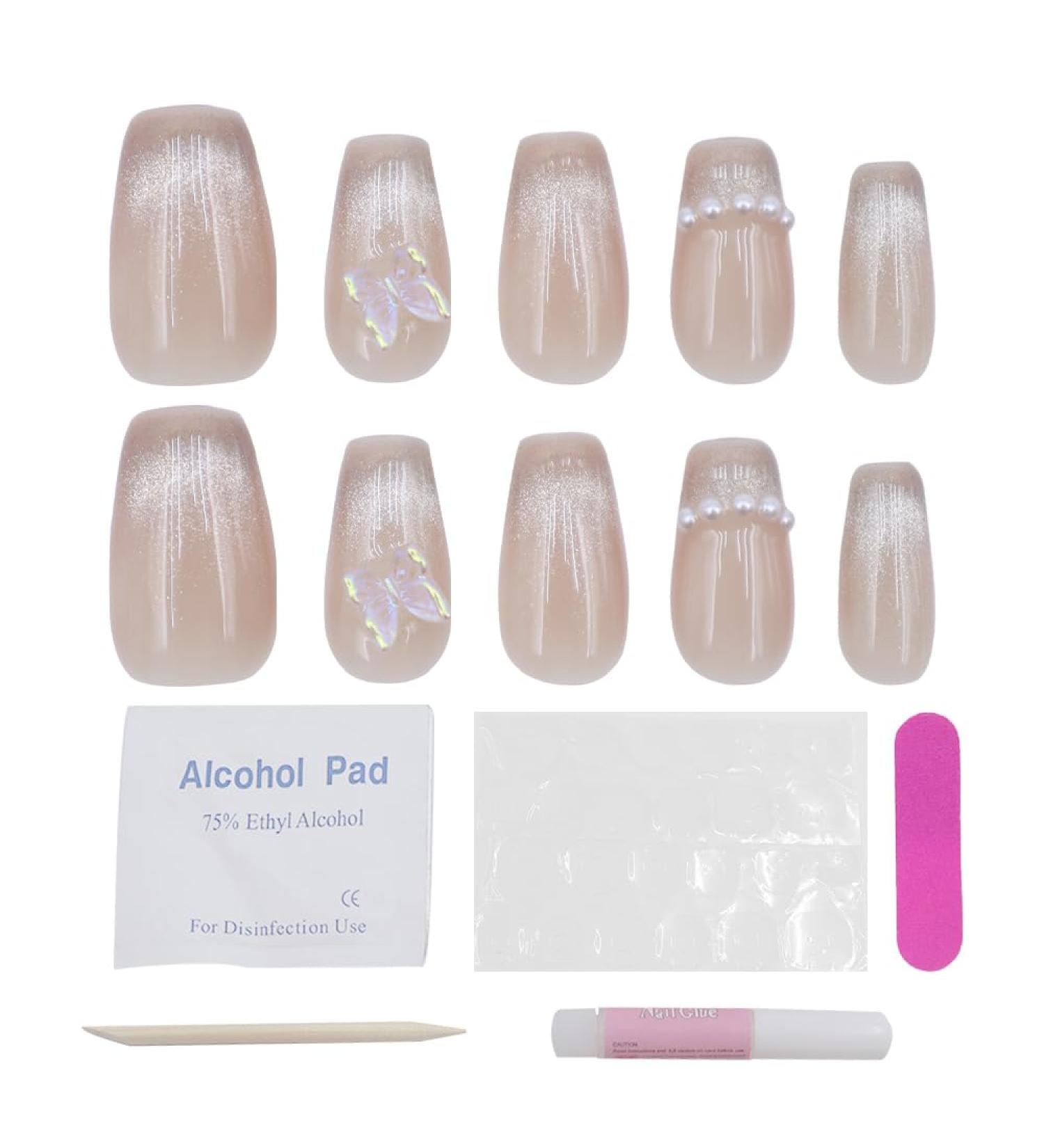 ieron Cat Eyes Cured Nail Wraps Self-Adhesive Gel Nail False Nails with Butterfly Removable Glue on Nails for Girls Glitter Nail Tips (M) - Buy Online on GoSupps.com
