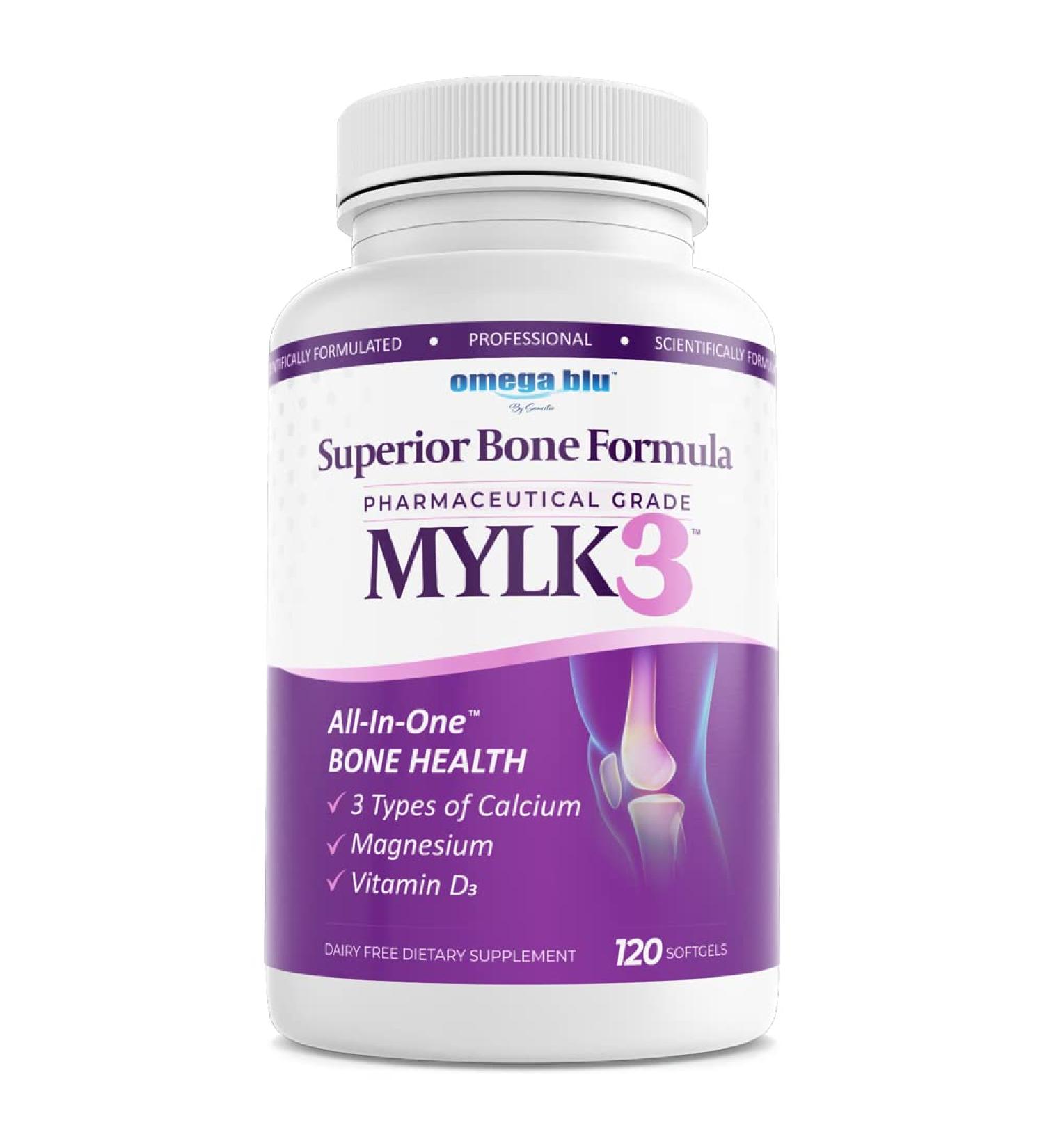 OMEGA BLU Calcium & Magnesium w/MYLK - High Absorption Formula with Omega 3, Vitamin D for Bone, Joint, Collagen, Heart & Brain Health - Pharmaceutical Grade - 60 Servings - Buy Online on GoSupps.com