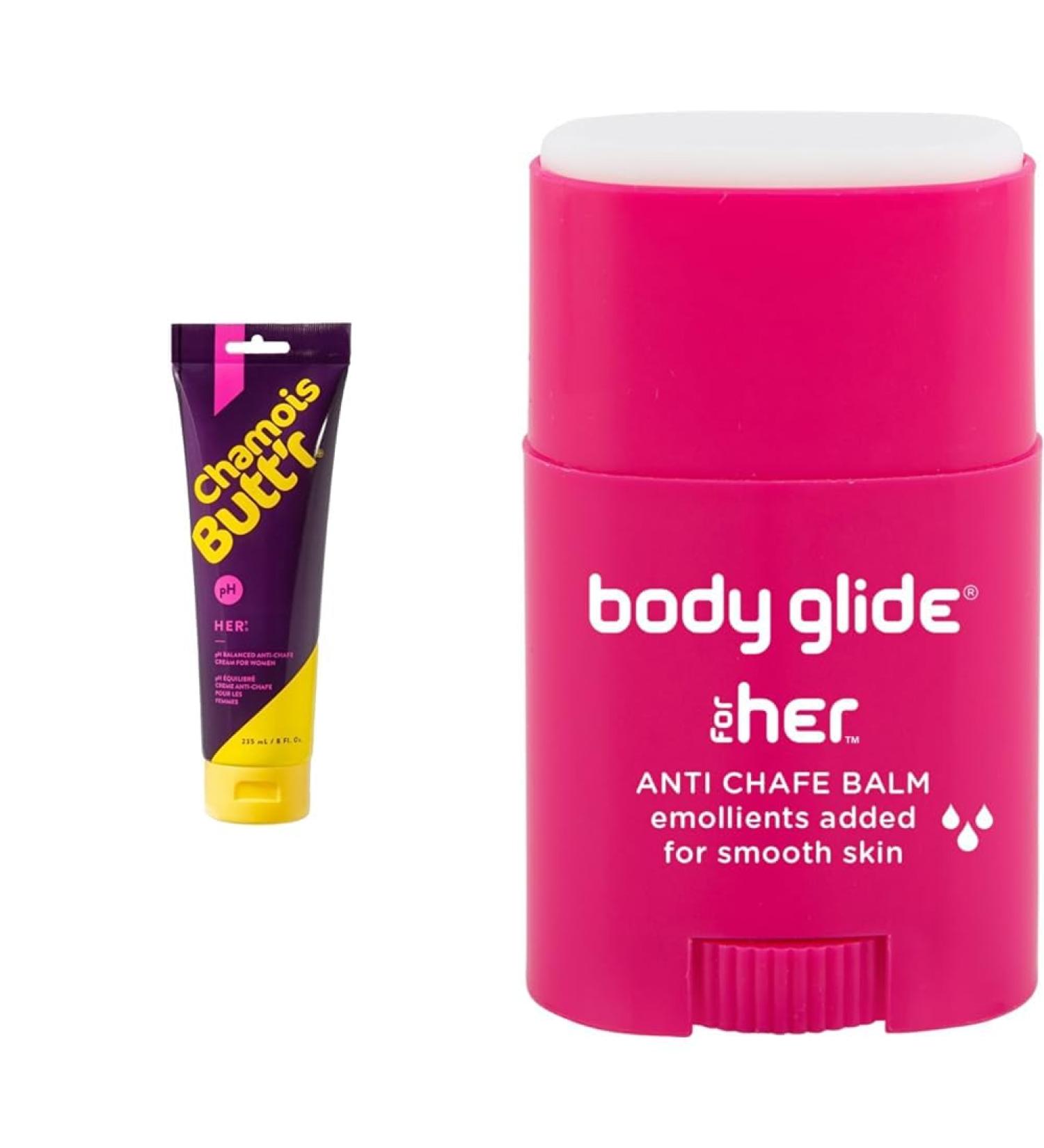 Chamois Butt'r Her' Anti-Chafe Cream 8 ounce tube & Body Glide For Her Anti Chafe Balm | Chafing stick with added emollients - Buy Online on GoSupps.com