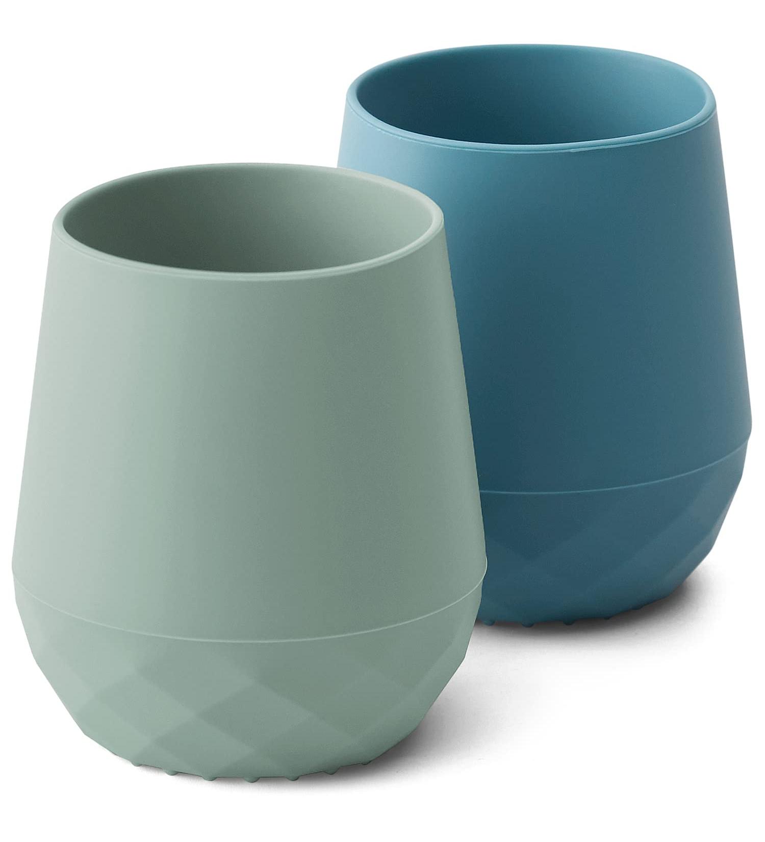 SAMiGO Silicone Baby Cups for 6-12 Months Infants - Set of 2 Tiny Open Training Cups for Baby Led Weaning - Serene - Buy Online on GoSupps.com