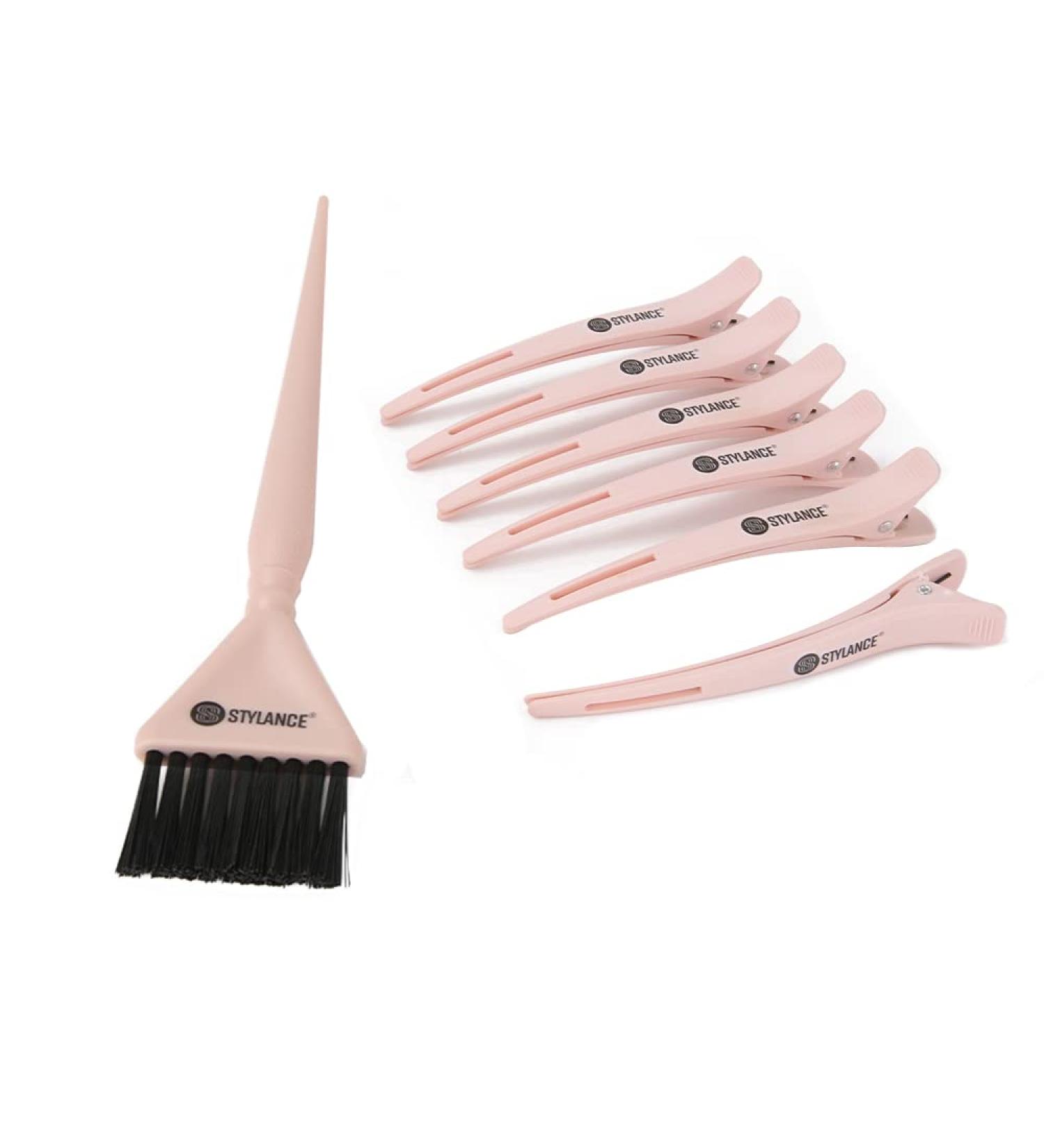 STYLANCE Hair Coloring and Styling Kit 1x Hair dye brush 6 x Hair Clips- For DIY Home Salon Use For Hair Coloring Hair Dye Tools (Pink)