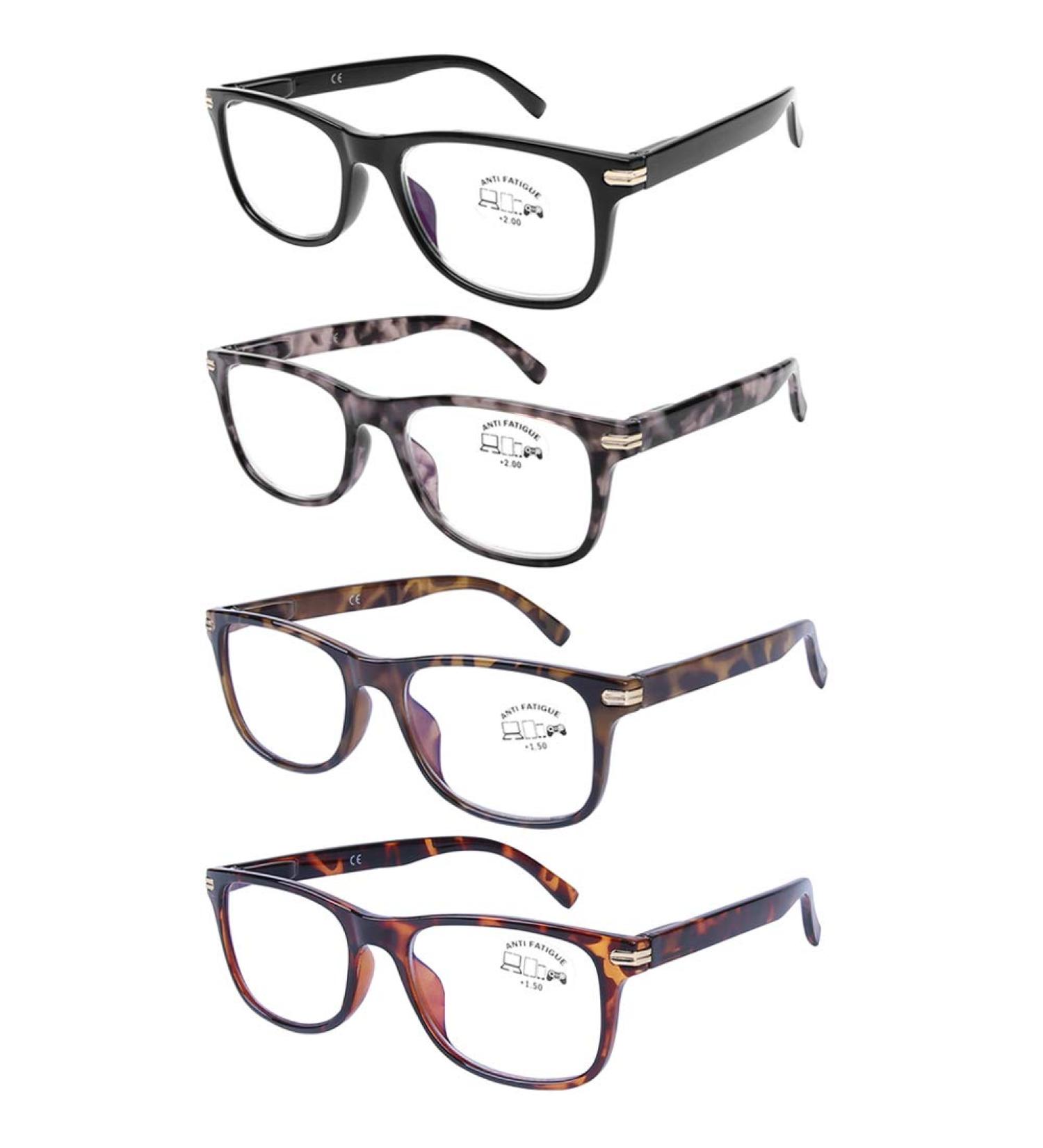DOOViC Blue Light Blocking Reading Glasses 4 Pack for Women and Men - Anti Eyestrain Computer Readers with Spring Hinge - 2.00 Strength - 4 Colors - 2.0x - Buy Online on GoSupps.com
