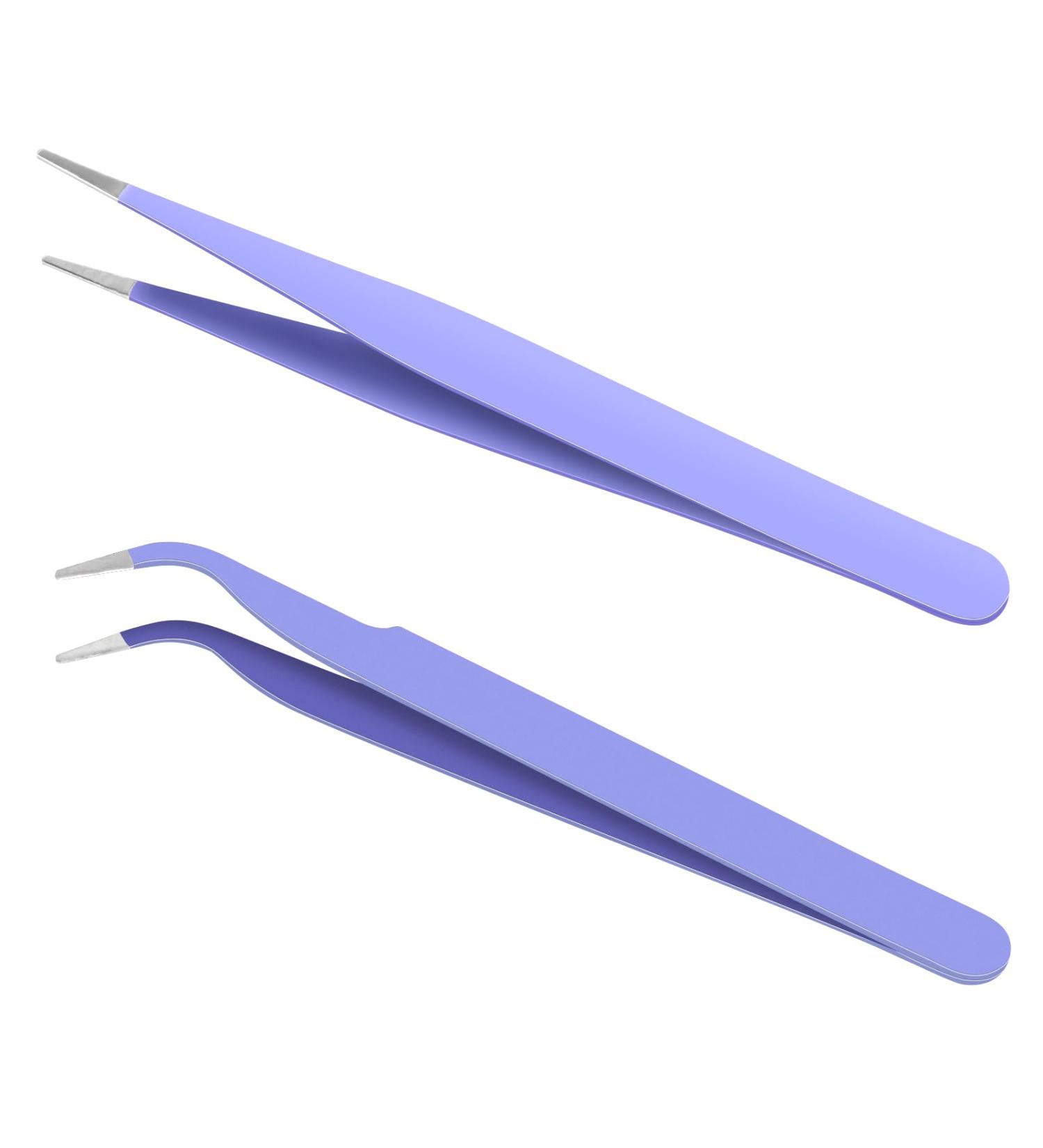Ainiv 2Pcs Straight & Curved Lash Tweezers Stainless Steel Kit - Purple | For Eyelash Extensions, DIY Crafts, Nail Art & Jewelry Making - Buy Online on GoSupps.com